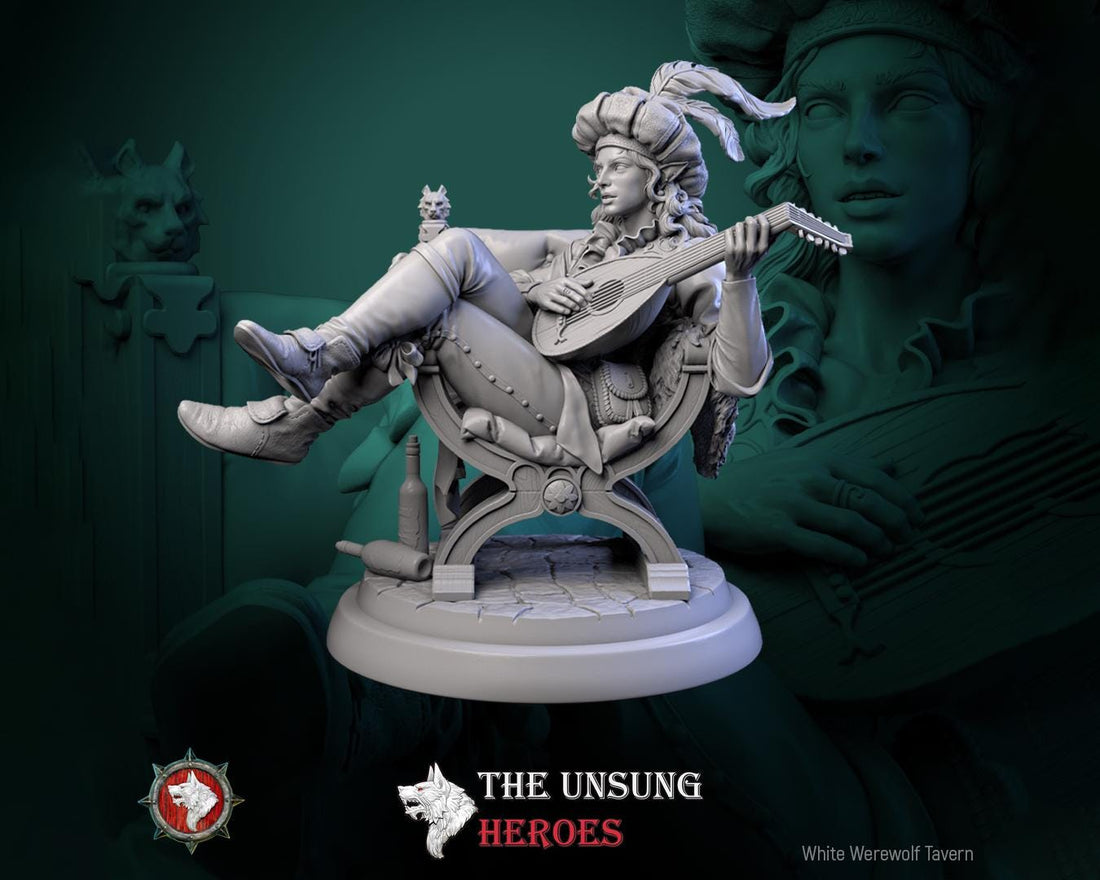 Bard Miniature, Fiddlefoot | Tabletop RPG Miniature | White Werewolf Tavern | Roleplaying 3D Printed Fantasy Mini - 3DPrintDen