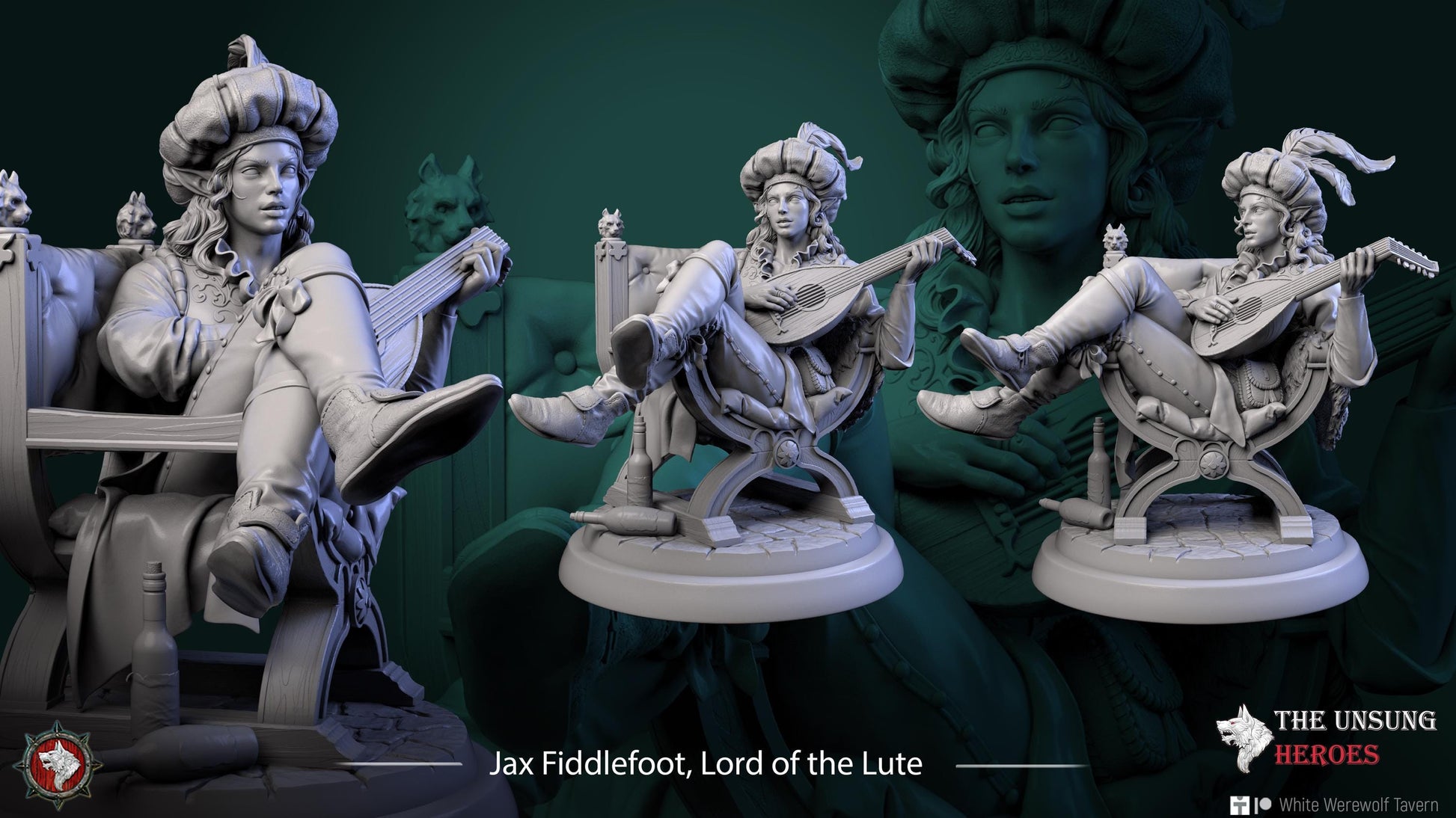 Bard Miniature, Fiddlefoot | Tabletop RPG Miniature | White Werewolf Tavern | Roleplaying 3D Printed Fantasy Mini - 3DPrintDen