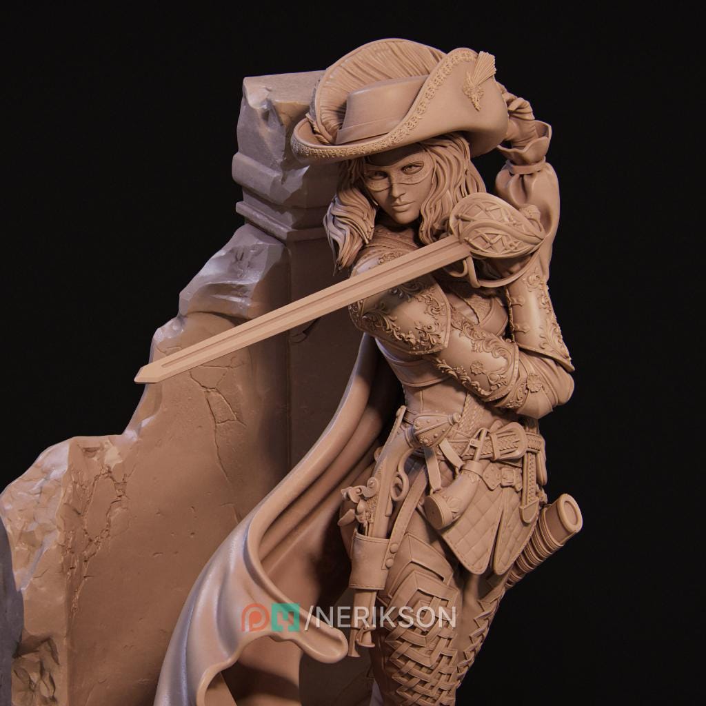 Female Duelist Miniature, Camilla | Tabletop RPG Miniature | Nerikson | Roleplaying 3D Printed Fantasy Mini - 3DPrintDen