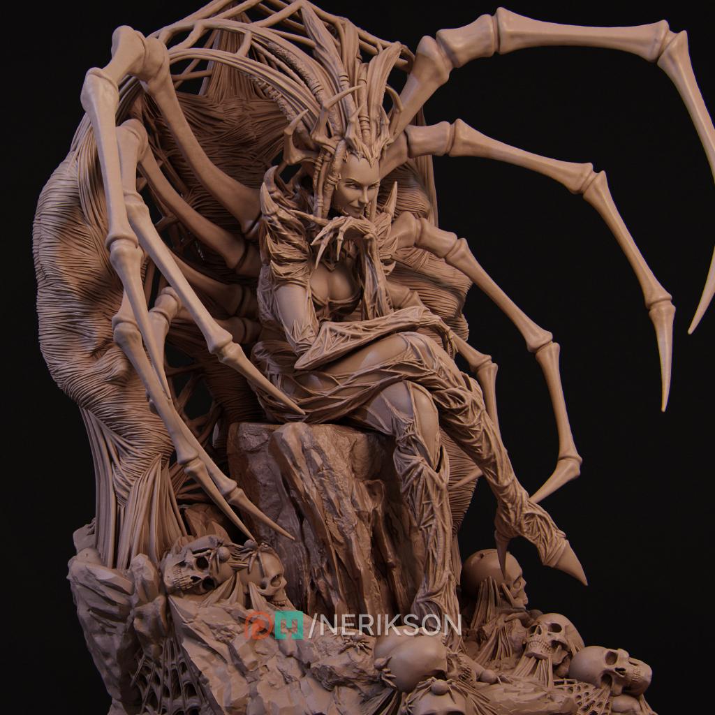 Spider Queen Diorama Miniature | Tabletop RPG Miniature | Nerikson | Roleplaying 3D Printed Fantasy Mini - 3DPrintDen