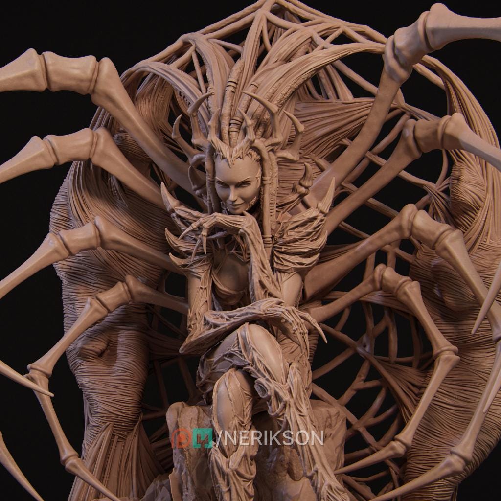 Spider Queen Diorama Miniature | Tabletop RPG Miniature | Nerikson | Roleplaying 3D Printed Fantasy Mini - 3DPrintDen
