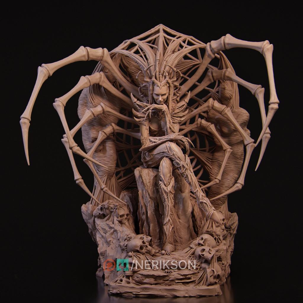 Spider Queen Diorama Miniature | Tabletop RPG Miniature | Nerikson | Roleplaying 3D Printed Fantasy Mini - 3DPrintDen