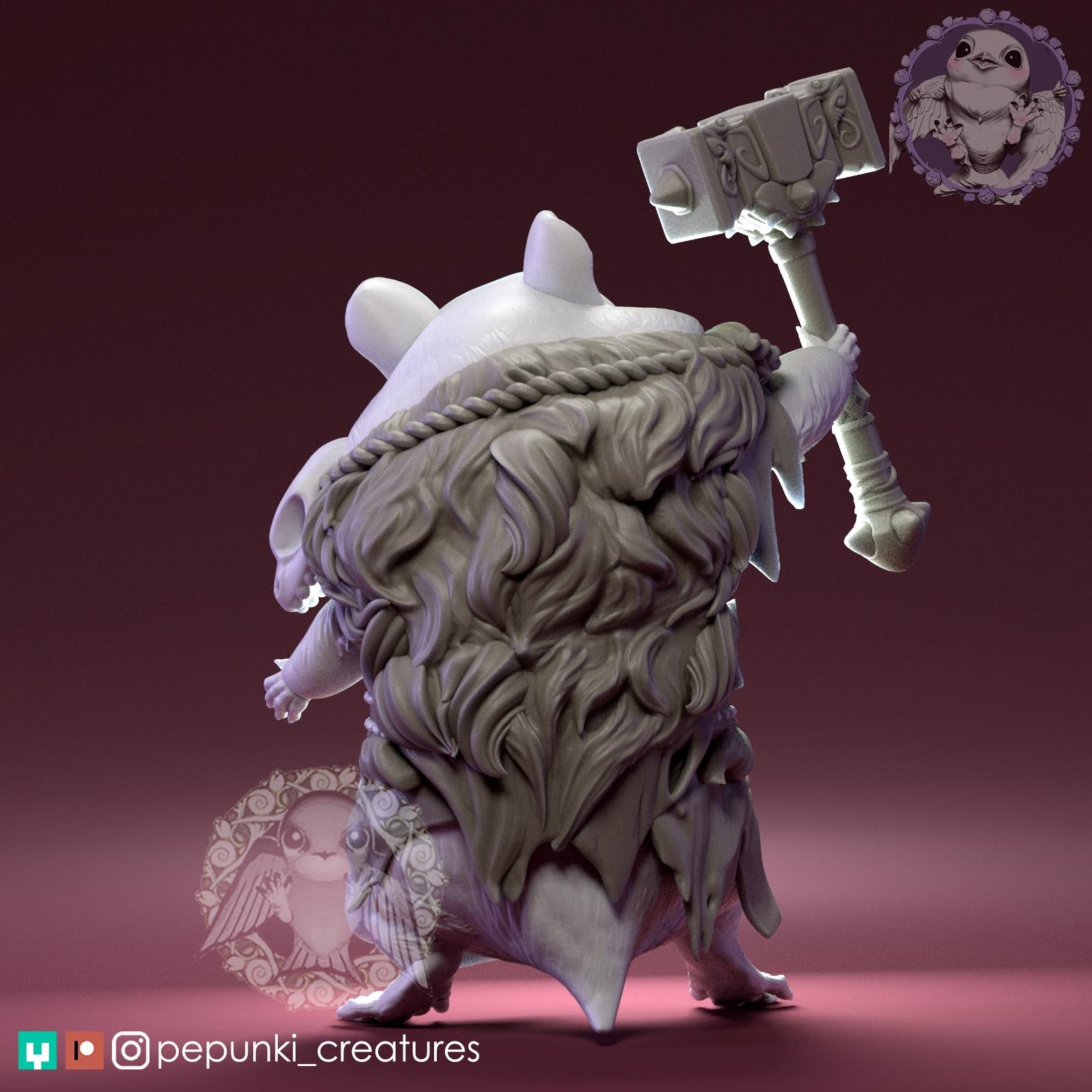 Hamster Barbarian Miniature | Tabletop RPG Miniature | Pepunki Creatures | Roleplaying 3D Printed Fantasy Mini - 3DPrintDen