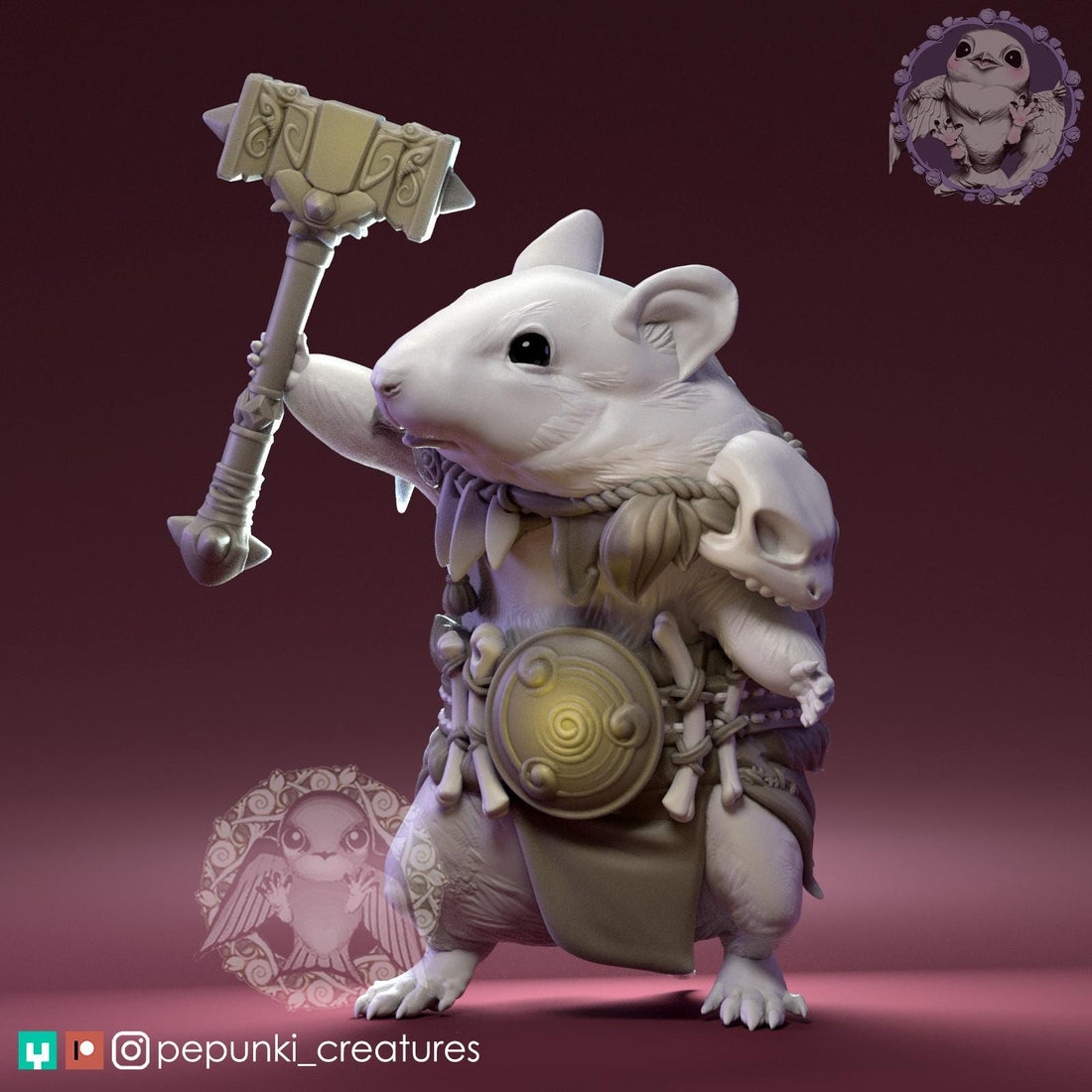 Hamster Barbarian Miniature | Tabletop RPG Miniature | Pepunki Creatures | Roleplaying 3D Printed Fantasy Mini - 3DPrintDen