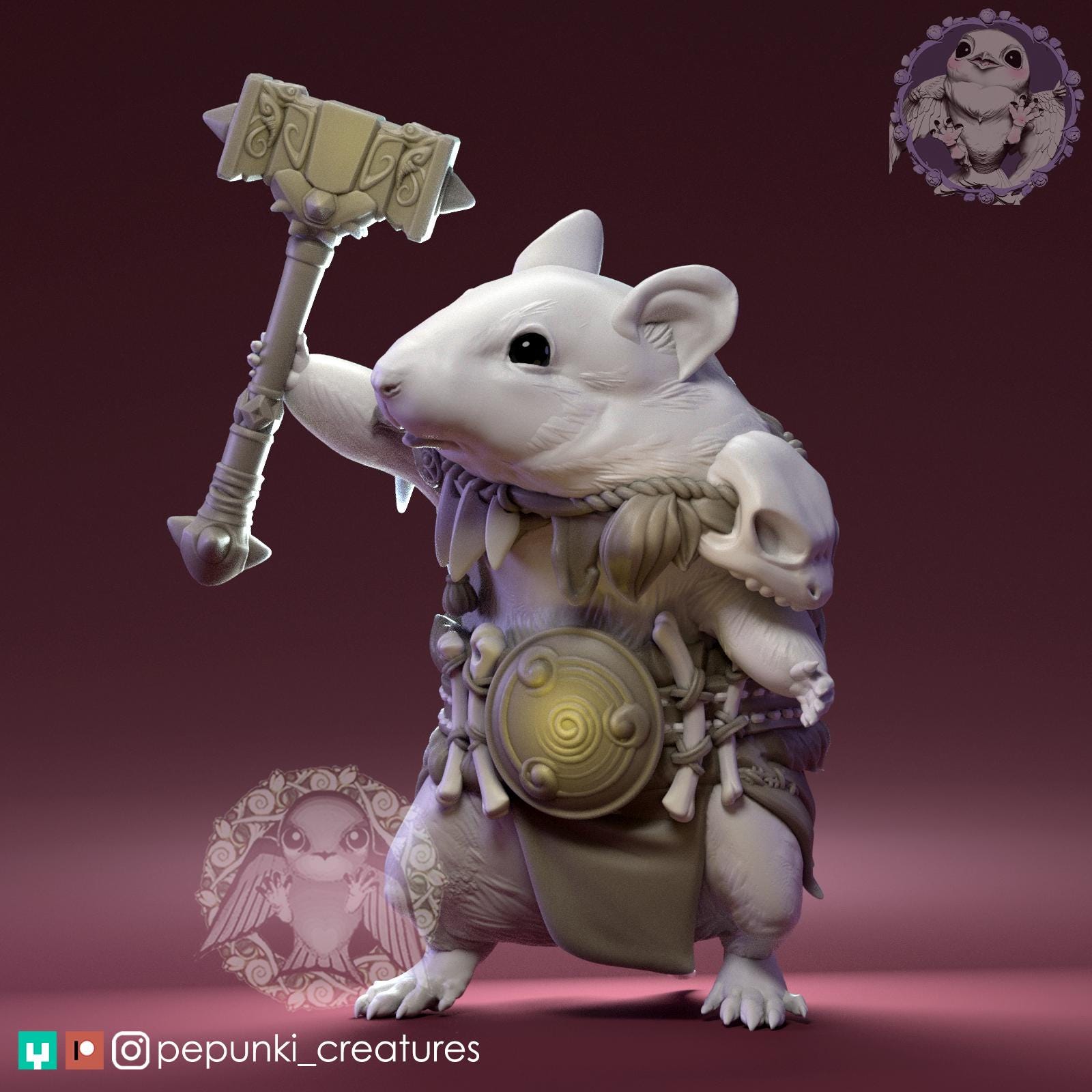 Hamster Barbarian Miniature | Tabletop RPG Miniature | Pepunki Creatures | Roleplaying 3D Printed Fantasy Mini - 3DPrintDen