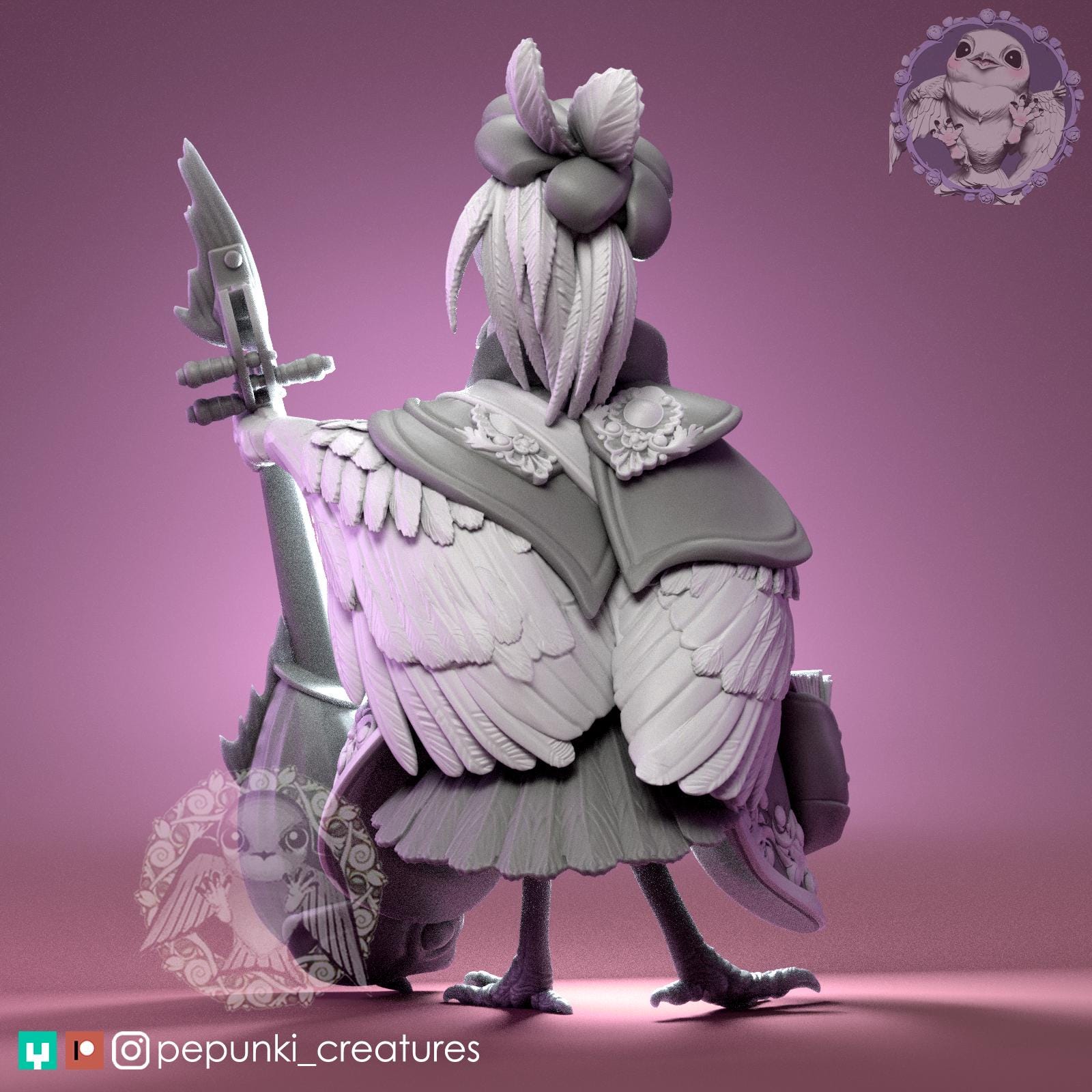 Spoonbill Bard Miniature | Tabletop RPG Miniature | Pepunki Creatures | Roleplaying 3D Printed Fantasy Mini - 3DPrintDen