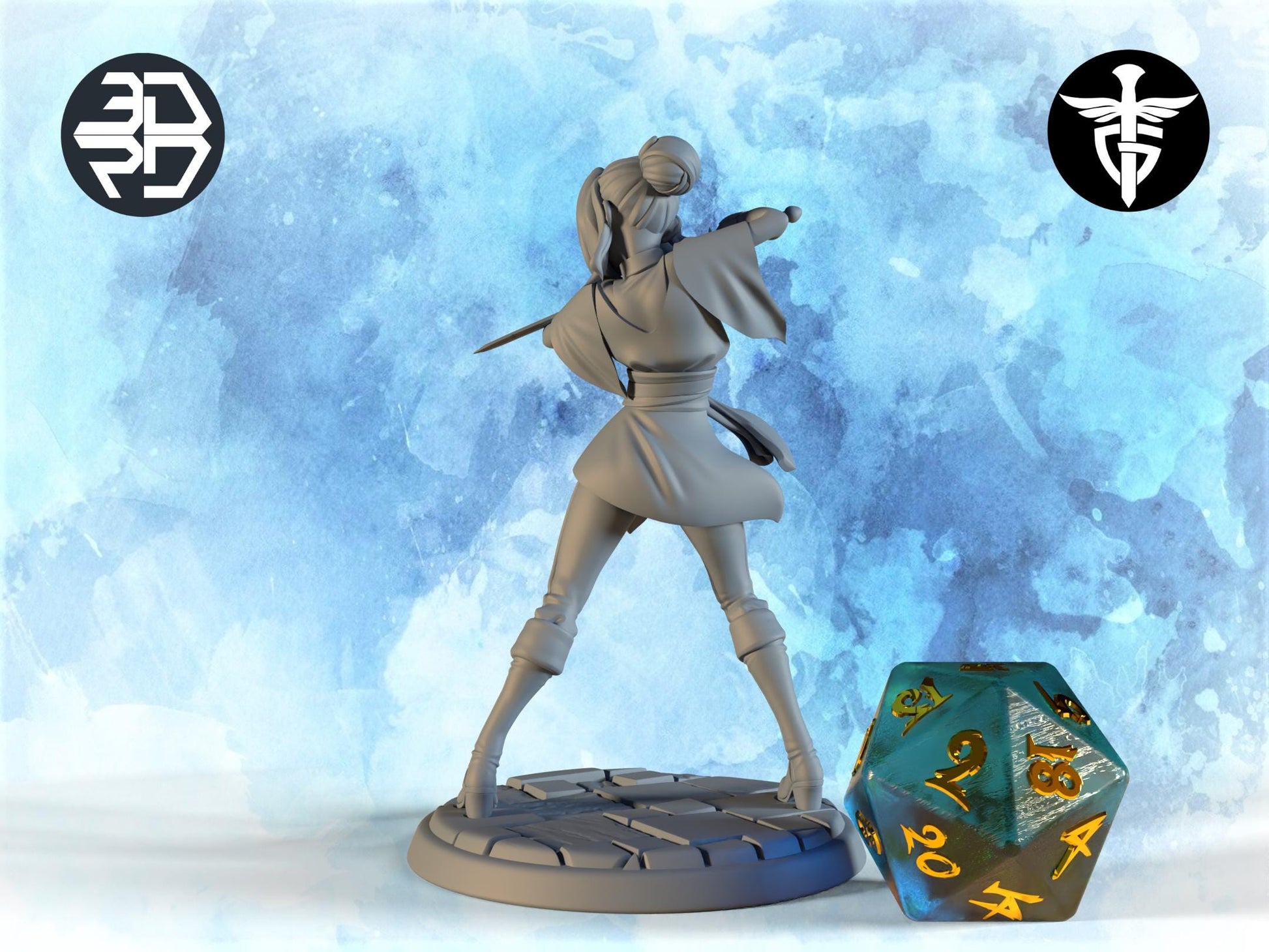Female Hexblade Miniature, Jadis | Twin Goddess Miniatures | Tabletop RPG Miniature | Roleplaying 3D Printed Fantasy Mini - 3DPrintDen