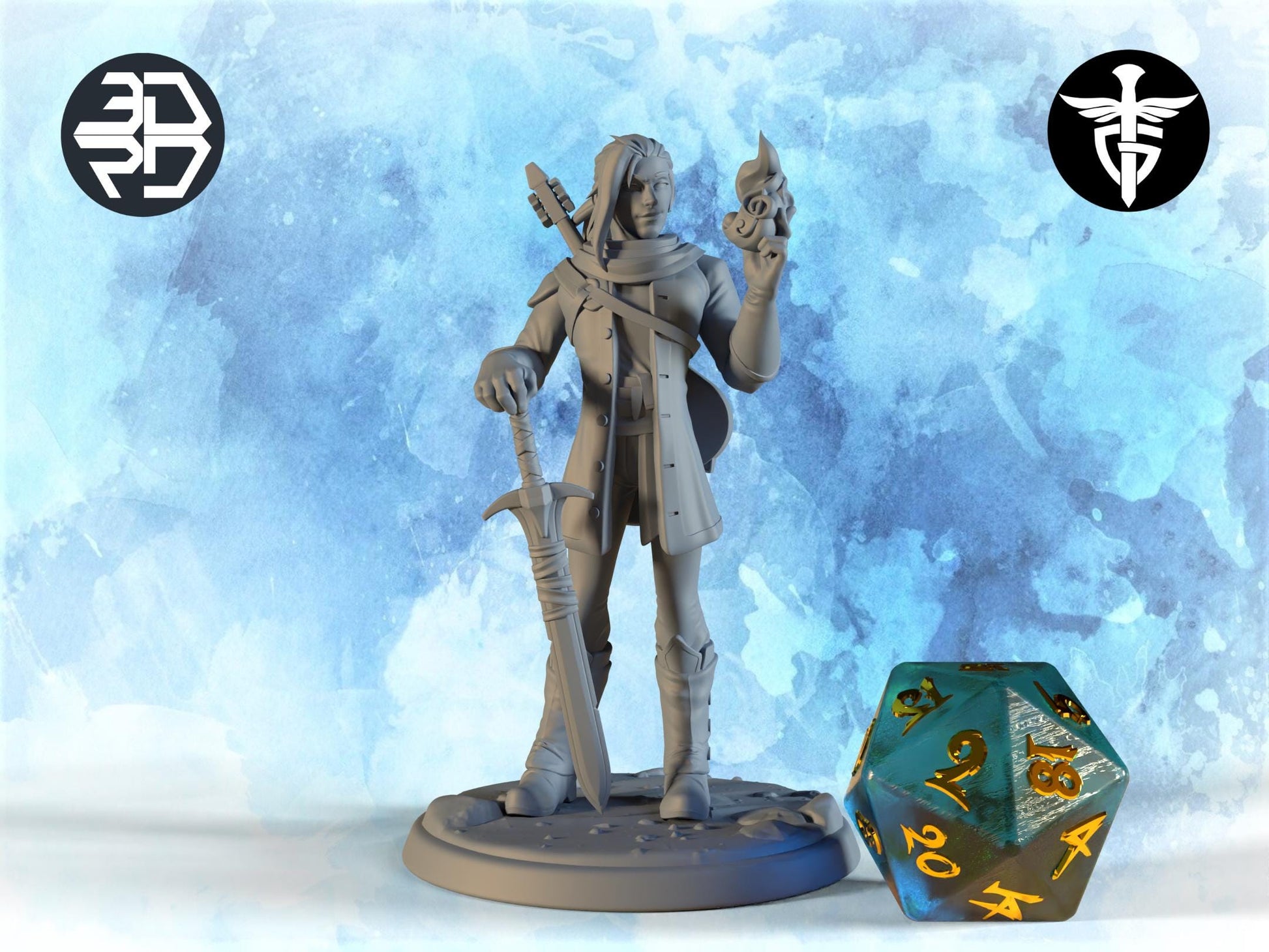 Bard Miniature, Locke | Twin Goddess Miniatures | Tabletop RPG Miniature | Roleplaying 3D Printed Fantasy Mini - 3DPrintDen