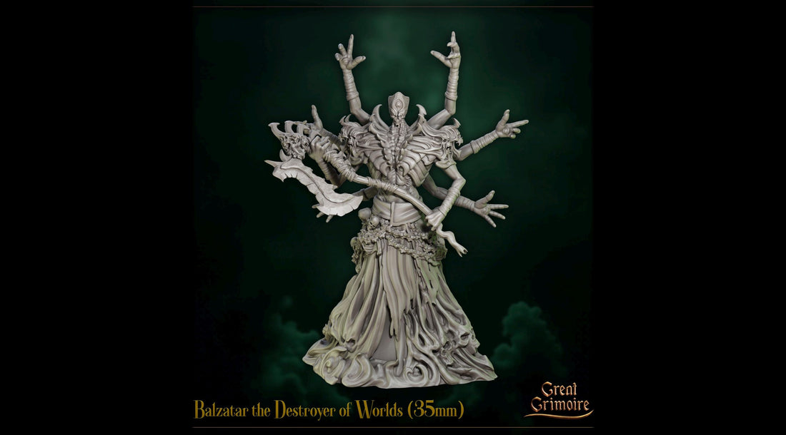 Destroyer of Worlds Miniature, Balzatar | Tabletop RPG Miniature | Great Grimoire | Roleplaying 3D Printed Fantasy Mini - 3DPrintDen