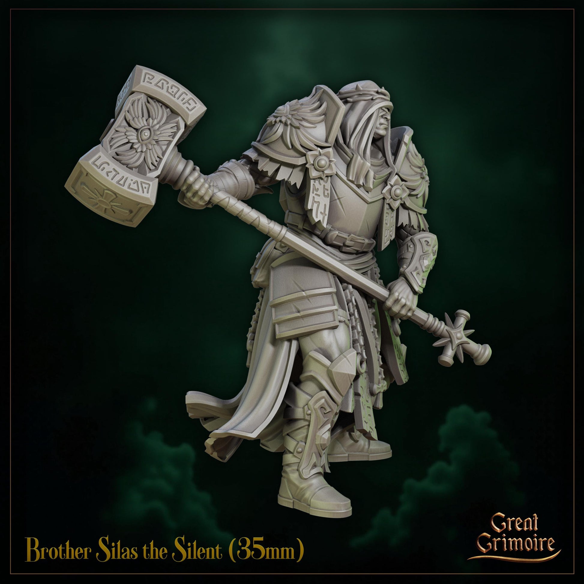 Brother Silas the Silent Miniature | Tabletop RPG Miniature | Great Grimoire | Roleplaying 3D Printed Fantasy Mini - 3DPrintDen