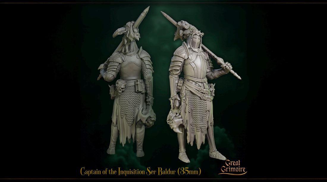 Captain of the Inquisition Miniature, Ser Baldur | Tabletop RPG Miniature | Great Grimoire | Roleplaying 3D Printed Fantasy Mini - 3DPrintDen