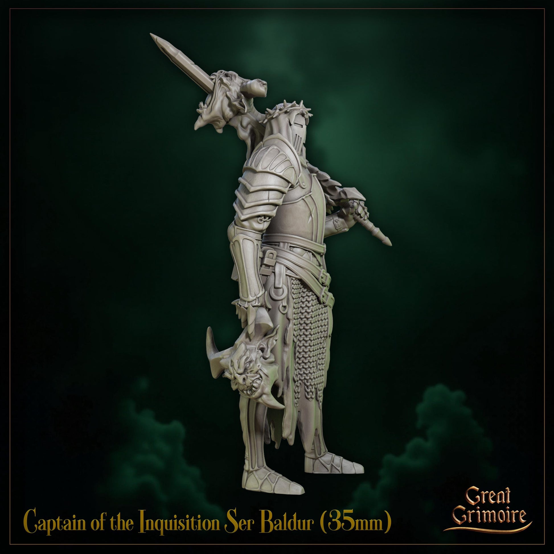 Captain of the Inquisition Miniature, Ser Baldur | Tabletop RPG Miniature | Great Grimoire | Roleplaying 3D Printed Fantasy Mini - 3DPrintDen