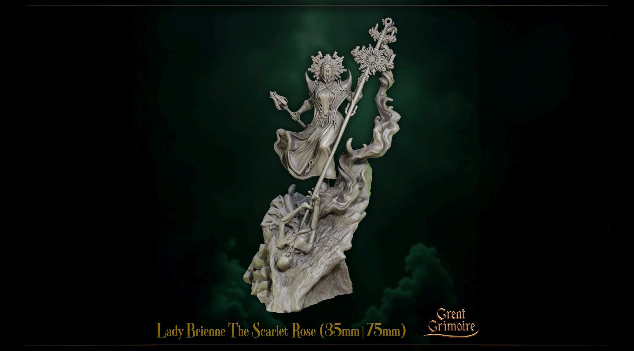The Scarlet Rose Miniature, Lady Brienne | Tabletop RPG Miniature | Great Grimoire | Roleplaying 3D Printed Fantasy Mini - 3DPrintDen