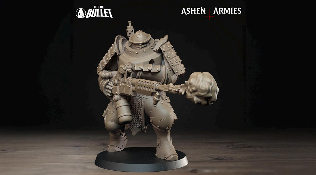 Heavy Infantry Miniature, Flamethrower | Tabletop RPG Miniature | Bite the Bullet | Roleplaying 3D Printed Fantasy Mini - 3DPrintDen