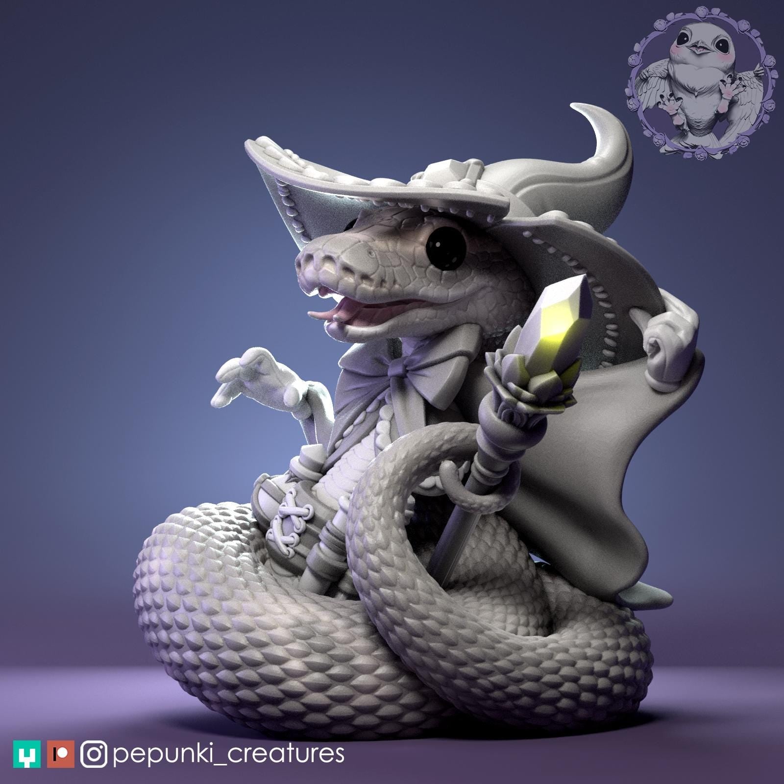 Ball Python Wizard Miniature | Tabletop RPG Miniature | Pepunki Creatures | Roleplaying 3D Printed Fantasy Mini - 3DPrintDen