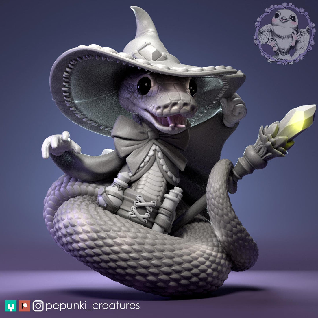 Ball Python Wizard Miniature | Tabletop RPG Miniature | Pepunki Creatures | Roleplaying 3D Printed Fantasy Mini - 3DPrintDen