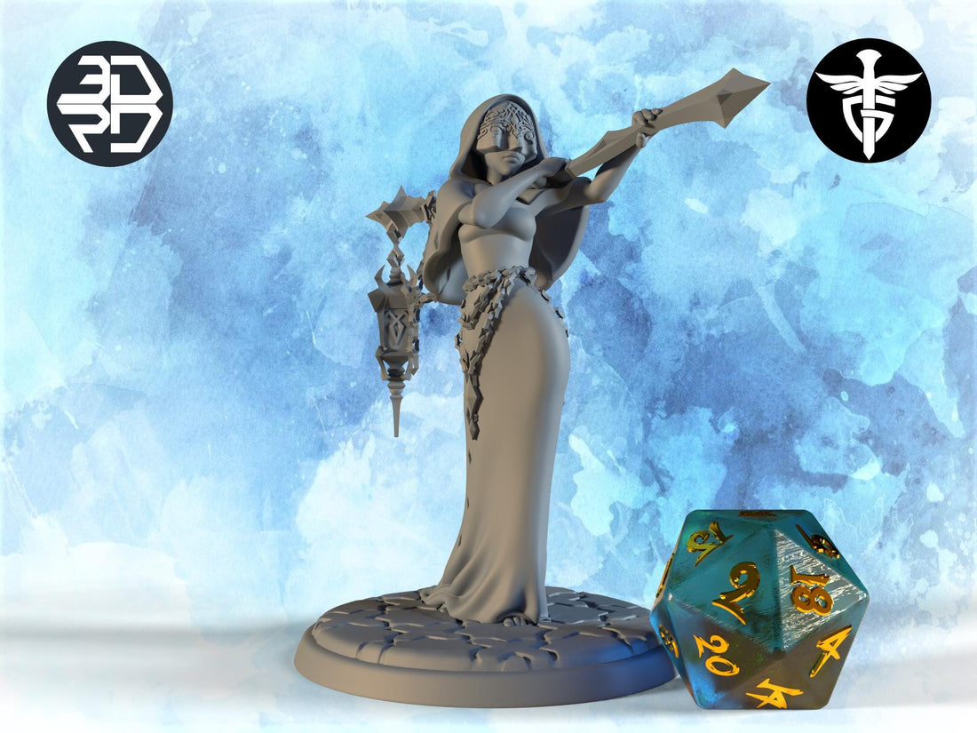 Female Lantern Bearer Miniature, Daena | Twin Goddess Miniatures | Tabletop RPG Miniature | Roleplaying 3D Printed Fantasy Mini - 3DPrintDen