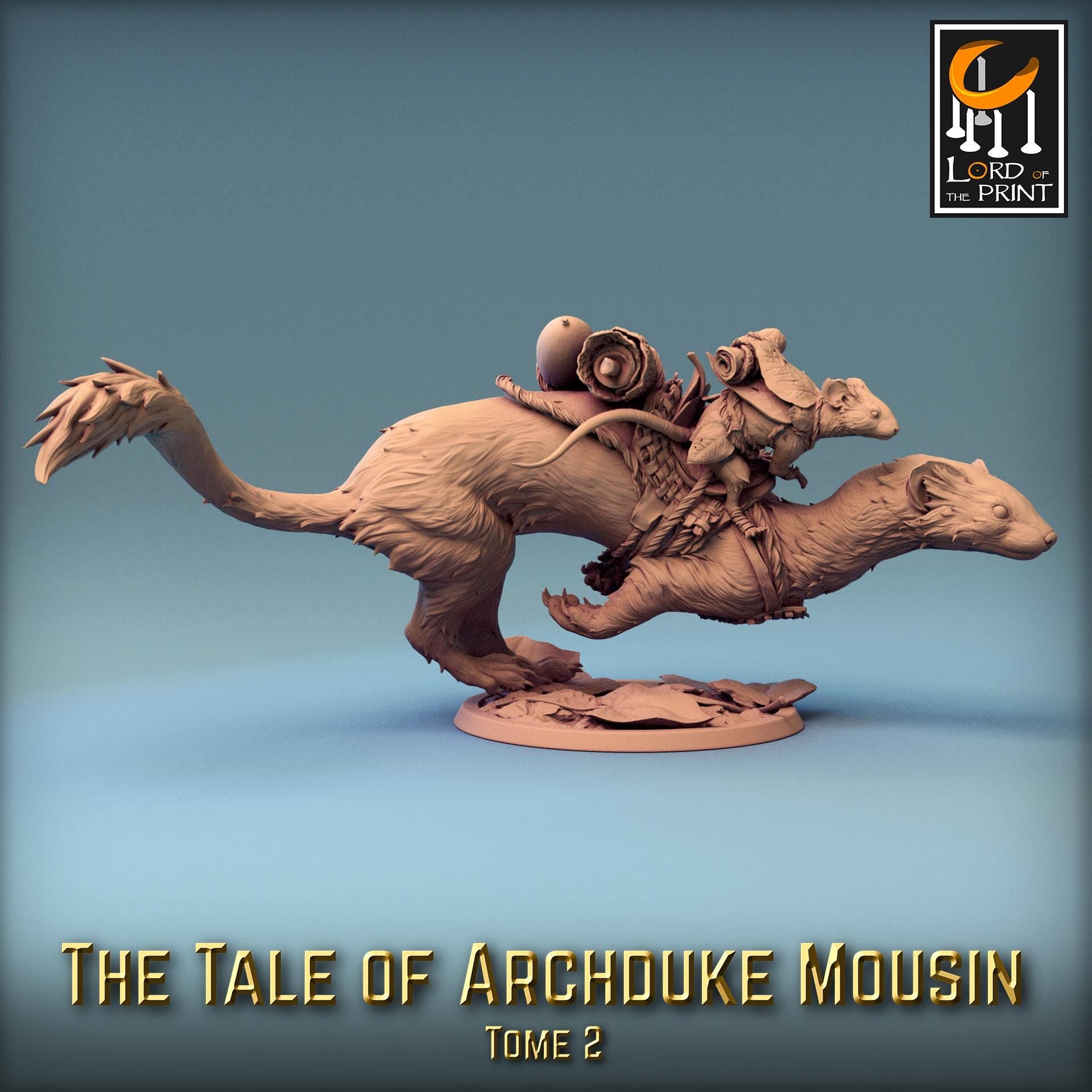 Weasel Mount Mouse Rider Miniature | Tabletop RPG Miniature | Rescale Miniature | Roleplaying 3D Printed Fantasy Mini - 3DPrintDen