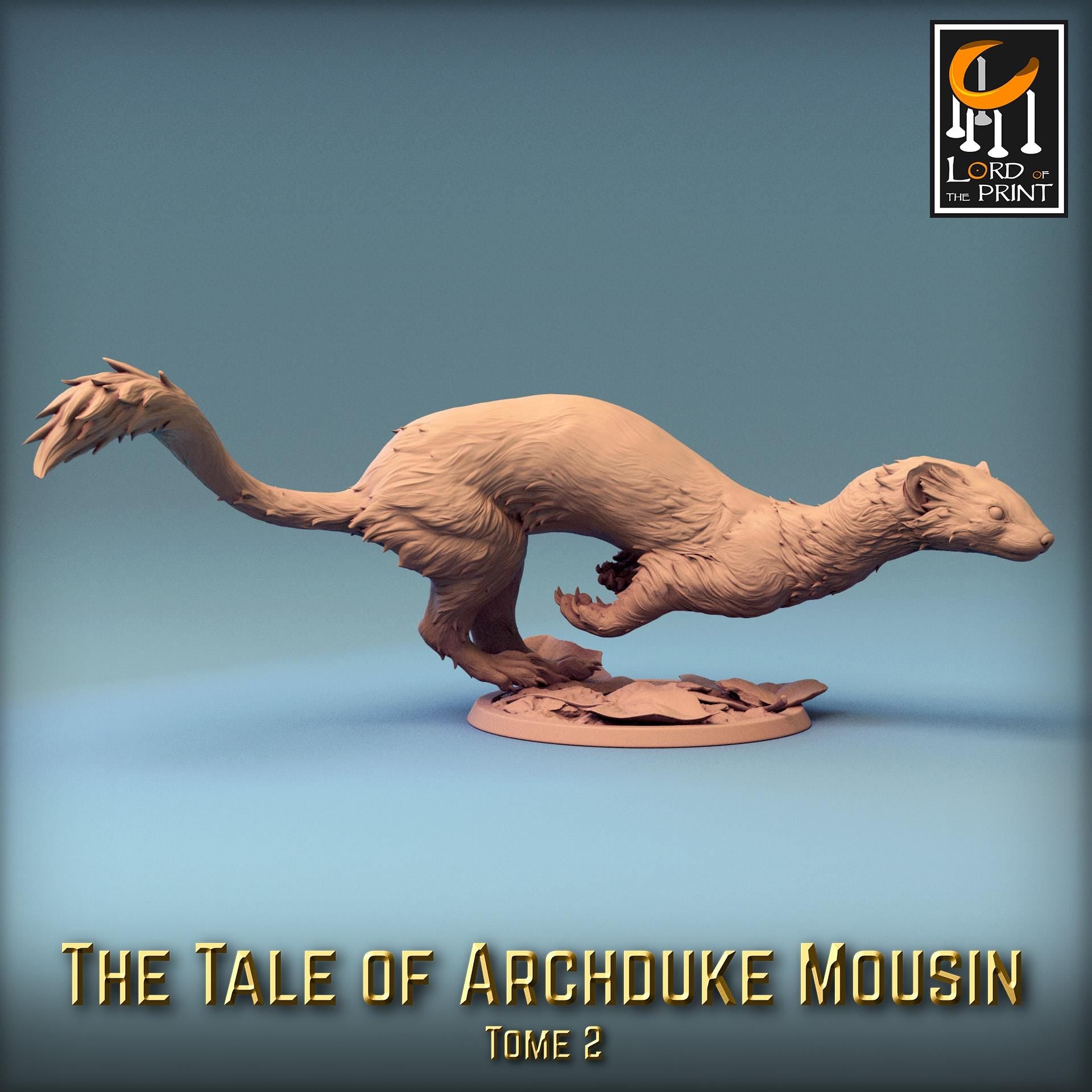 Weasel Mount Mouse Rider Miniature | Tabletop RPG Miniature | Rescale Miniature | Roleplaying 3D Printed Fantasy Mini - 3DPrintDen