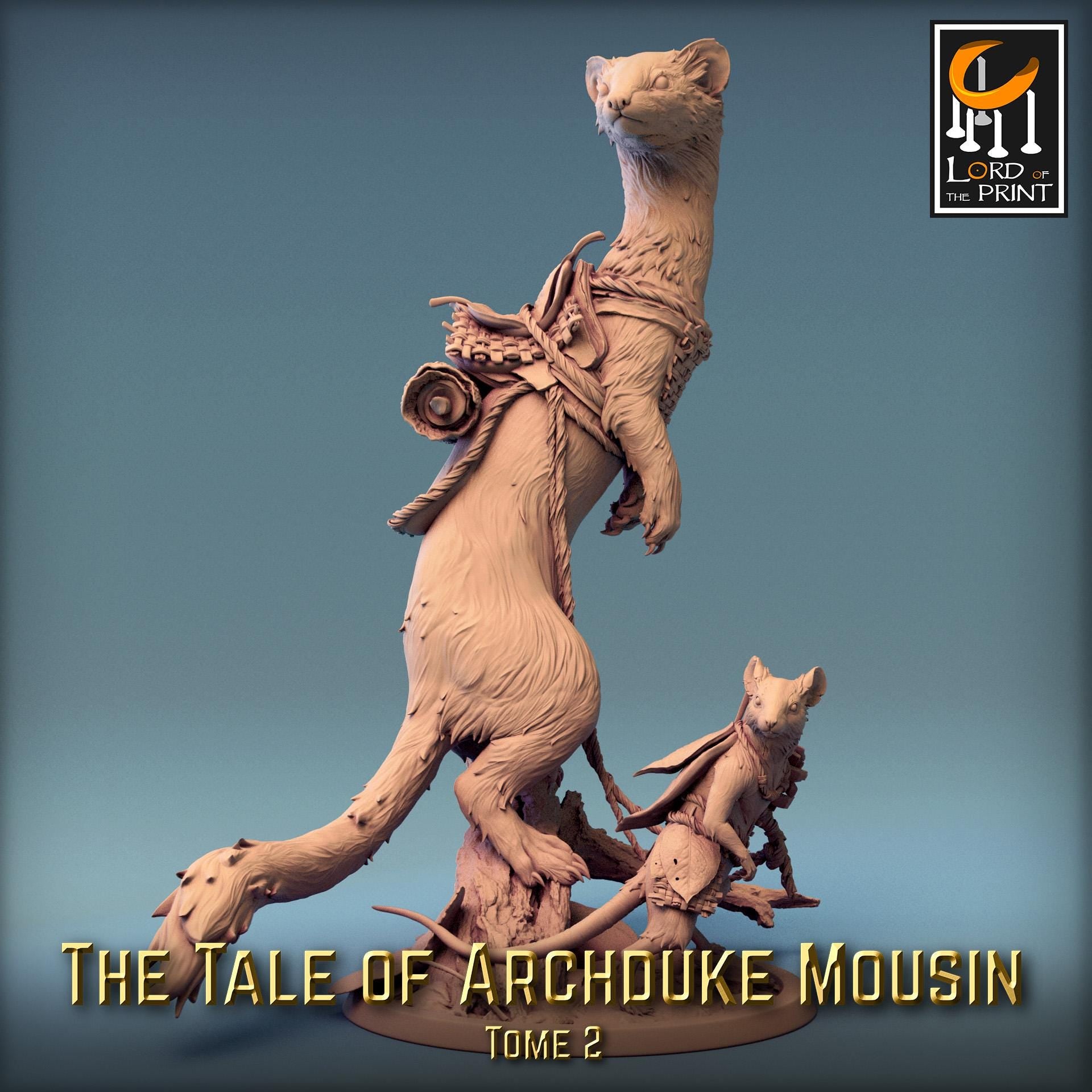 Weasel Mount Mouse Rider Miniature | Tabletop RPG Miniature | Rescale Miniature | Roleplaying 3D Printed Fantasy Mini - 3DPrintDen