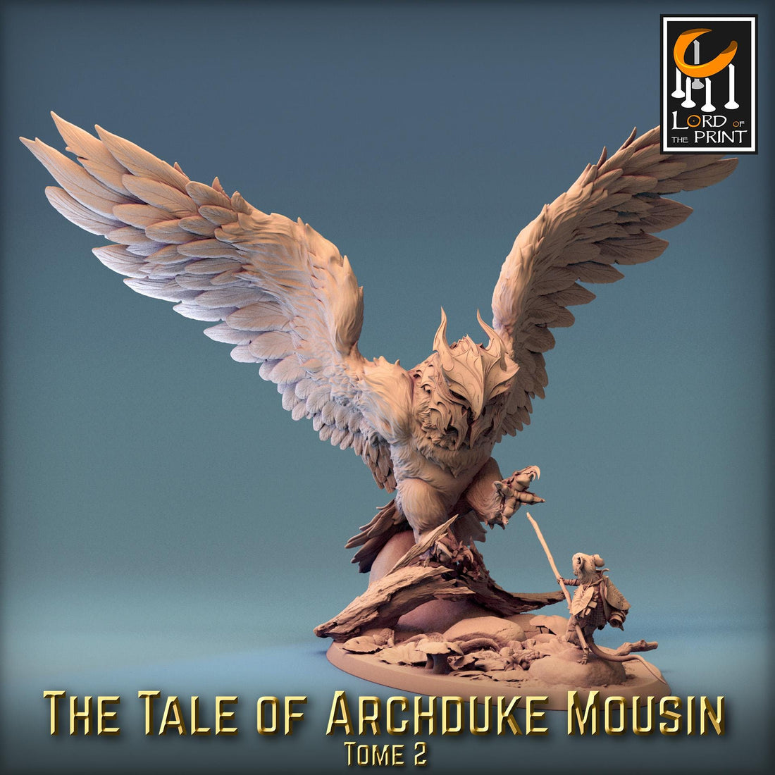 Owl vs Mouse Battle Miniature | Tabletop RPG Miniature | Rescale Miniature | Roleplaying 3D Printed Fantasy Mini - 3DPrintDen