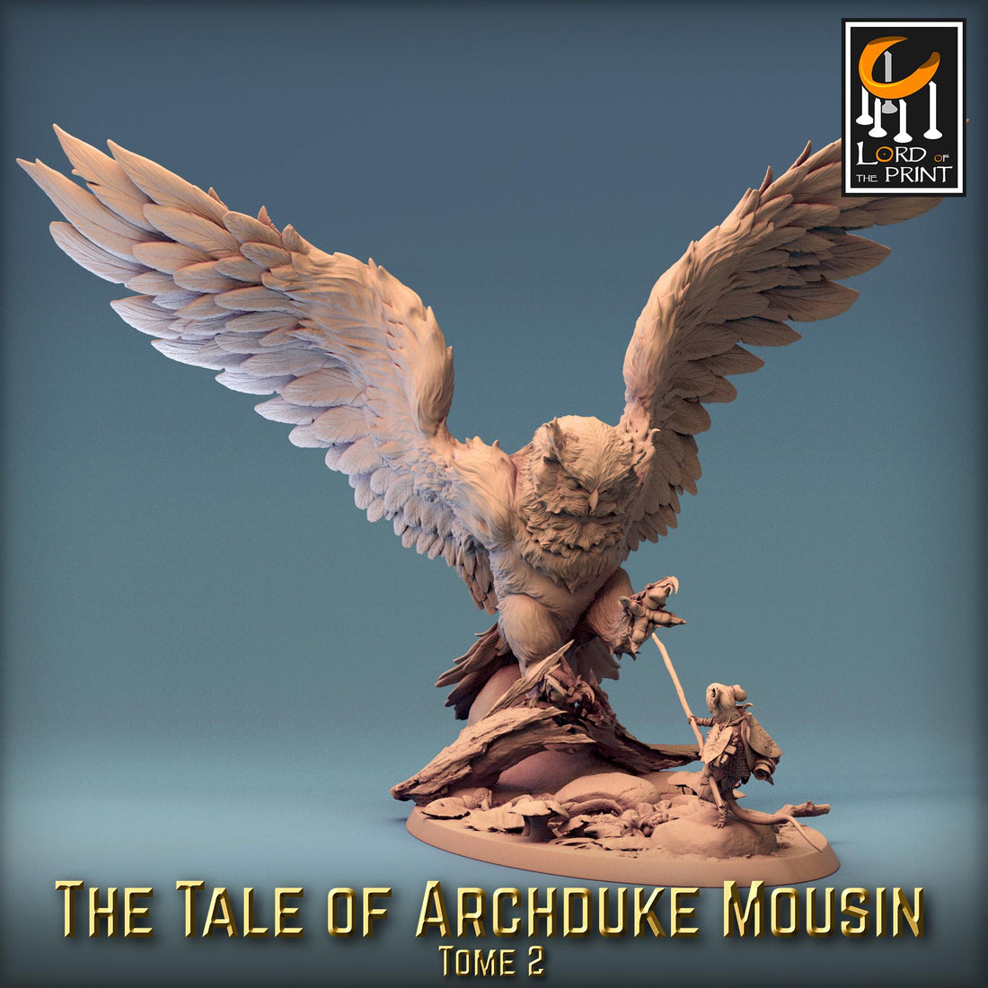 Owl vs Mouse Battle Miniature | Tabletop RPG Miniature | Rescale Miniature | Roleplaying 3D Printed Fantasy Mini - 3DPrintDen