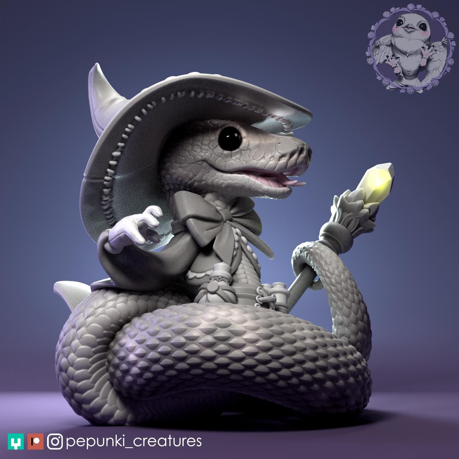 Ball Python Wizard Miniature | Tabletop RPG Miniature | Pepunki Creatures | Roleplaying 3D Printed Fantasy Mini - 3DPrintDen