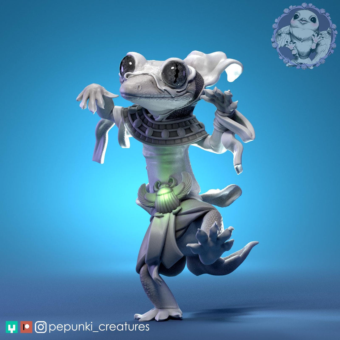 Gecko Mummy Miniature | Tabletop RPG Miniature | Pepunki Creatures | Roleplaying 3D Printed Fantasy Mini - 3DPrintDen