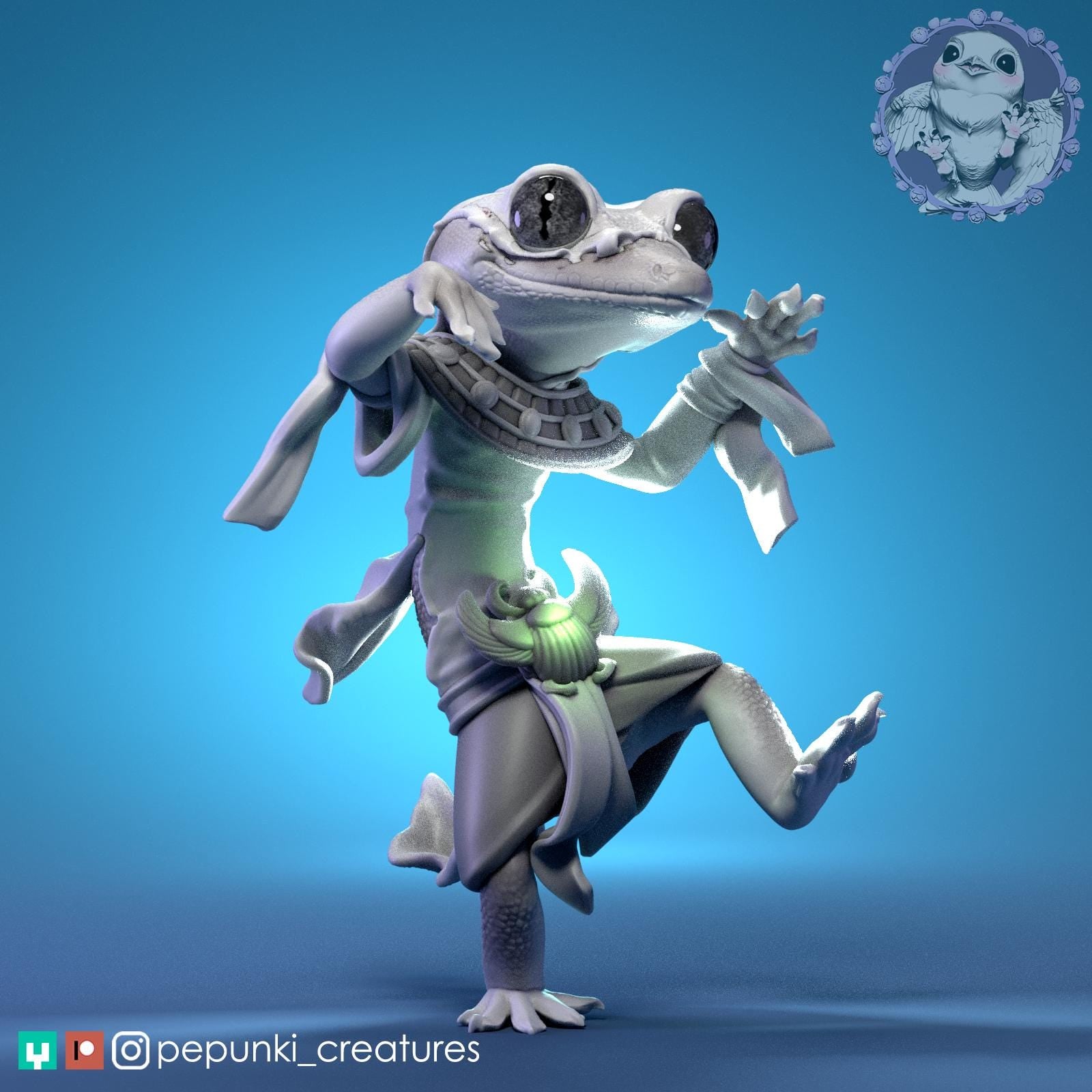 Gecko Mummy Miniature | Tabletop RPG Miniature | Pepunki Creatures | Roleplaying 3D Printed Fantasy Mini - 3DPrintDen