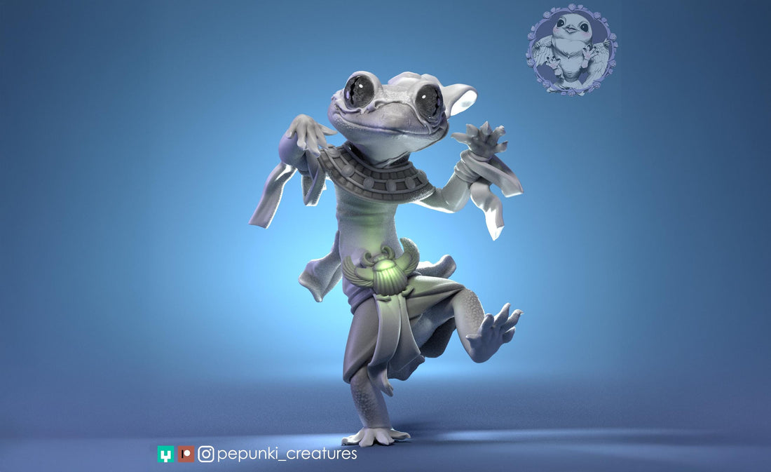 Gecko Mummy Miniature | Tabletop RPG Miniature | Pepunki Creatures | Roleplaying 3D Printed Fantasy Mini - 3DPrintDen