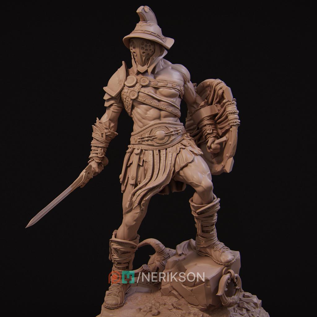 Gladiator Swordsman Miniature | Tabletop RPG Miniature | Nerikson | Roleplaying 3D Printed Fantasy Mini - 3DPrintDen