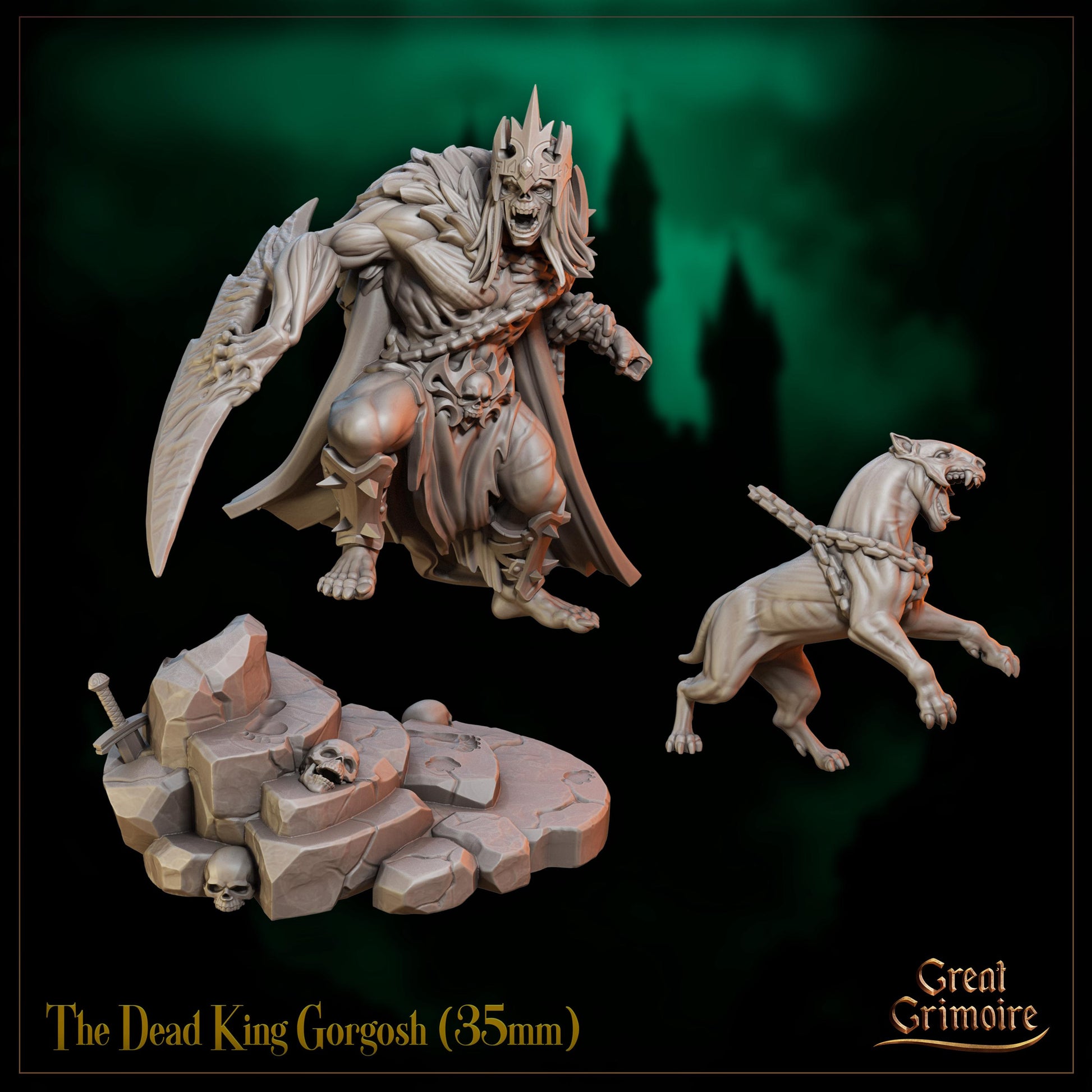 The Dead King Miniature, Gorgosh | Tabletop RPG Miniature | Great Grimoire | Roleplaying 3D Printed Fantasy Mini - 3DPrintDen