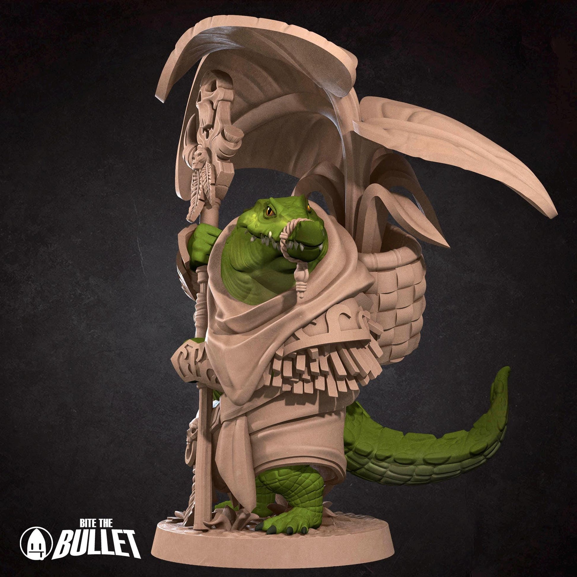 Crocodile Shaman Miniature | Tabletop RPG Miniature | Bite the Bullet | Roleplaying 3D Printed Fantasy Mini - 3DPrintDen