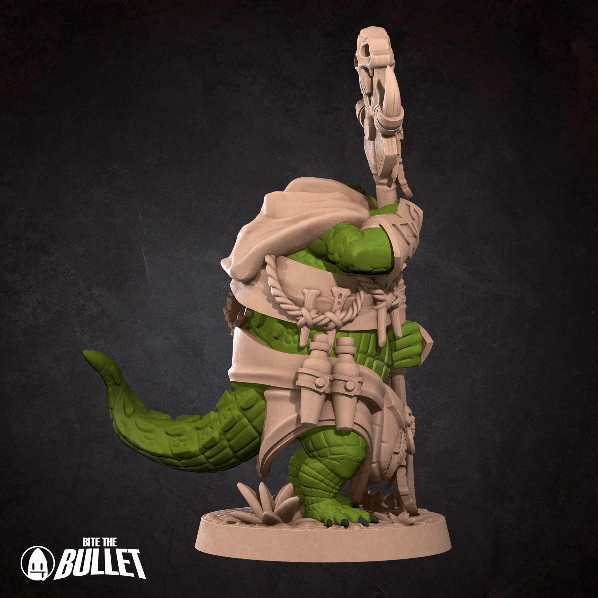 Crocodile Shaman Miniature | Tabletop RPG Miniature | Bite the Bullet | Roleplaying 3D Printed Fantasy Mini - 3DPrintDen