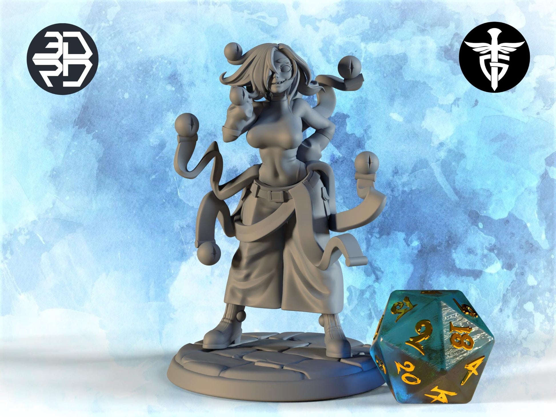 Female Demon Miniature, Baeholder | Twin Goddess Miniatures | Tabletop RPG Miniature | Roleplaying 3D Printed Fantasy Mini - 3DPrintDen