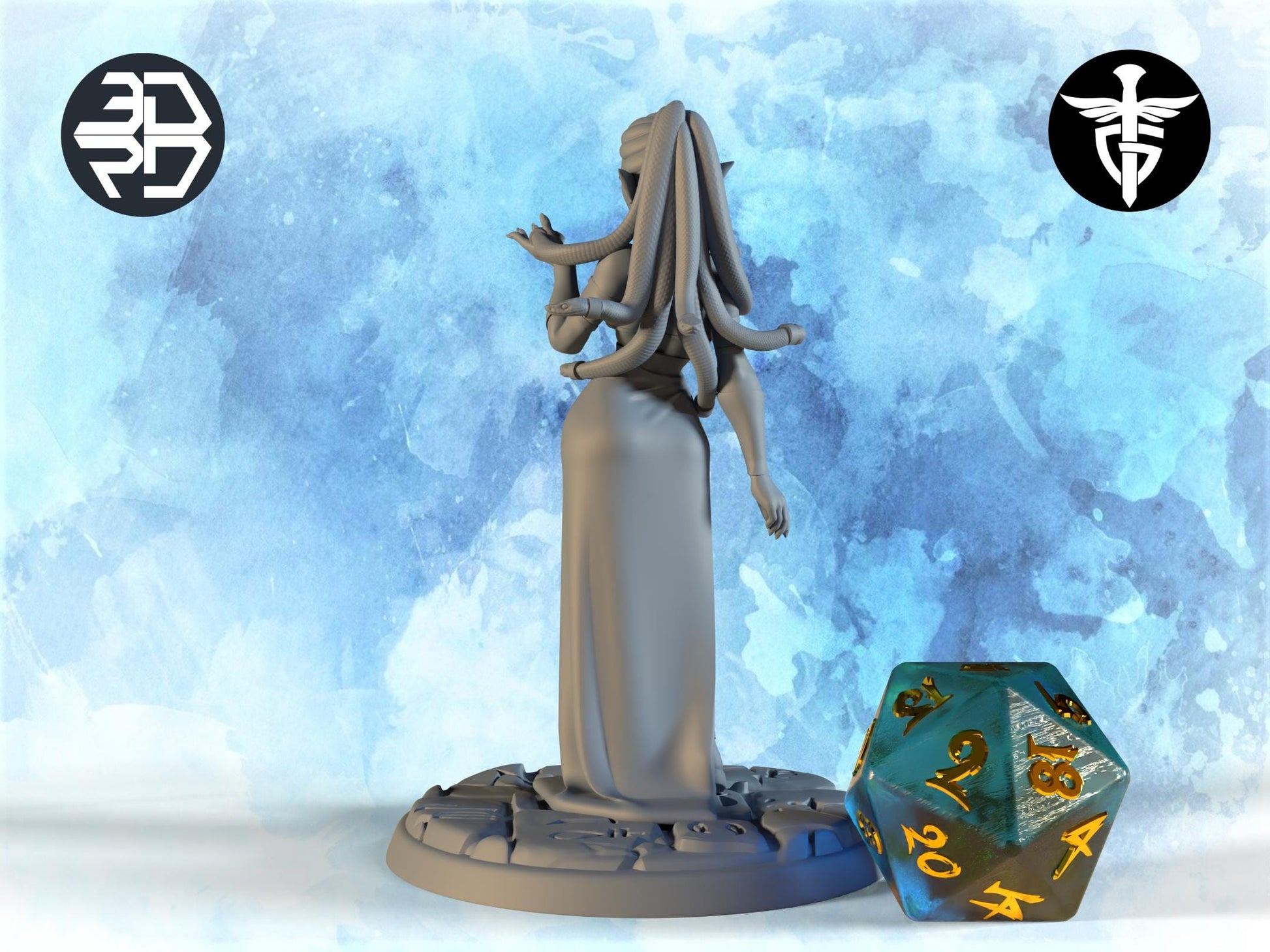 Gorgon Miniature, Iset | Twin Goddess Miniatures | Tabletop RPG Miniature | Roleplaying 3D Printed Fantasy Mini - 3DPrintDen