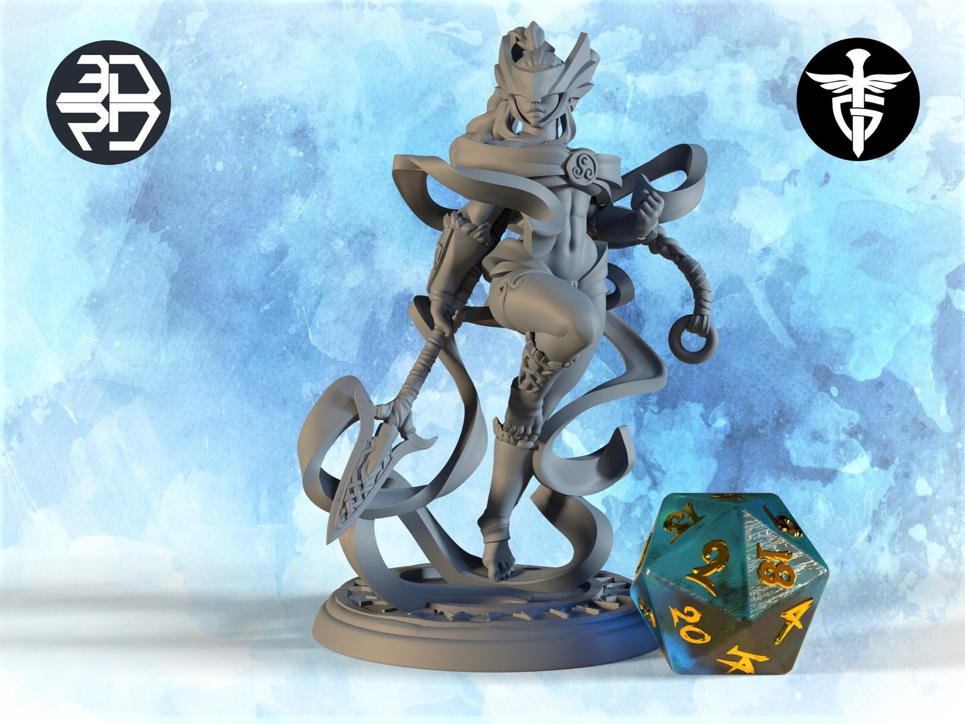 Valkyrie Miniature, Strykja | Twin Goddess Miniatures | Tabletop RPG Miniature | Roleplaying 3D Printed Fantasy Mini - 3DPrintDen