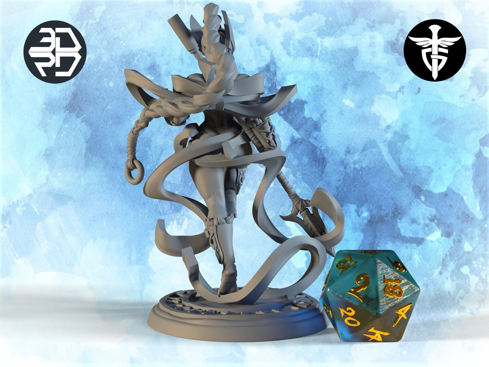 Valkyrie Miniature, Strykja | Twin Goddess Miniatures | Tabletop RPG Miniature | Roleplaying 3D Printed Fantasy Mini - 3DPrintDen