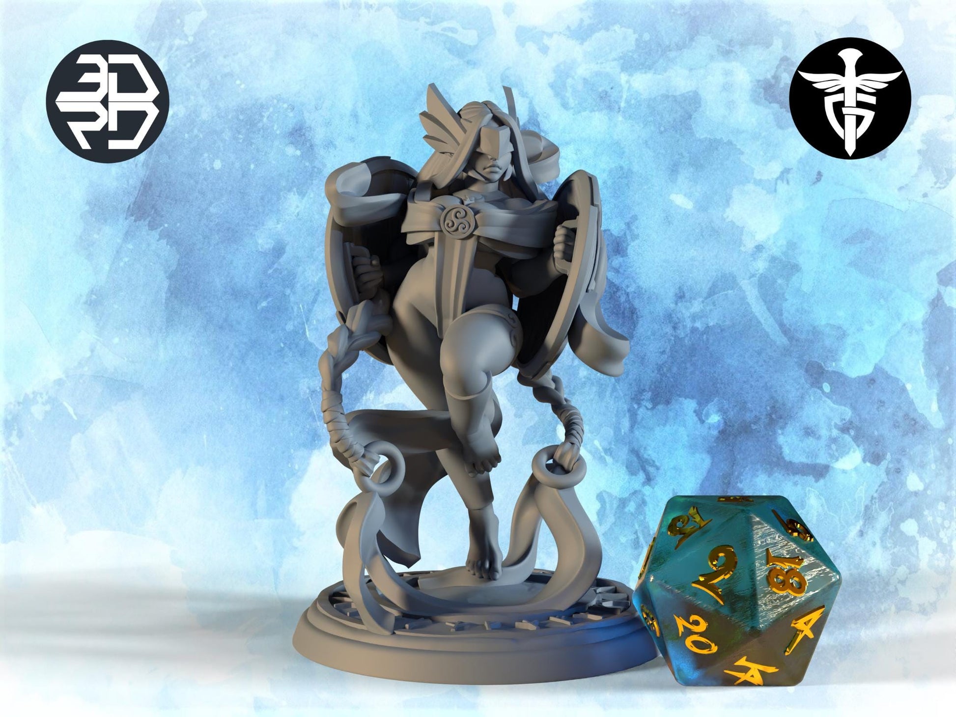 Valkyrie Miniature, Vanir | Twin Goddess Miniatures | Tabletop RPG Miniature | Roleplaying 3D Printed Fantasy Mini - 3DPrintDen