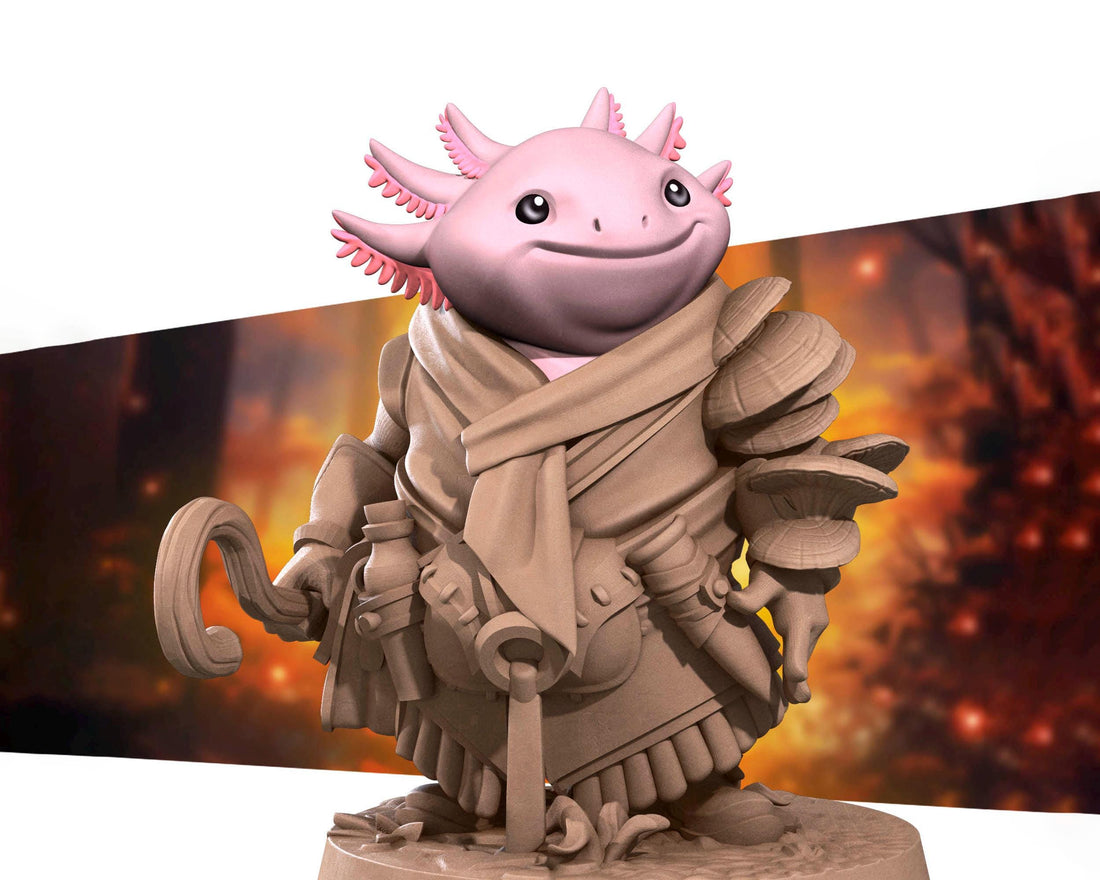Axolotl Shepherd Miniature | Tabletop RPG Miniature | Bite the Bullet | Roleplaying 3D Printed Fantasy Mini - 3DPrintDen