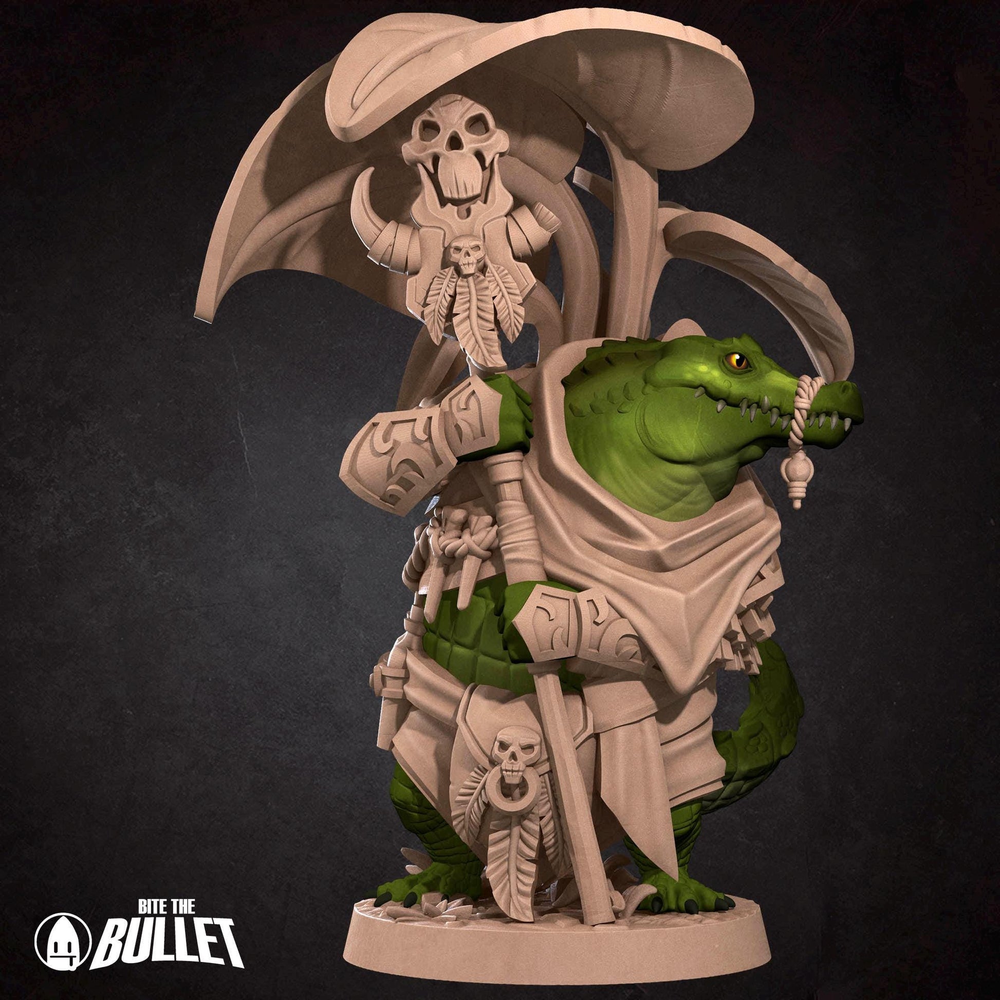 Crocodile Shaman Miniature | Tabletop RPG Miniature | Bite the Bullet | Roleplaying 3D Printed Fantasy Mini - 3DPrintDen