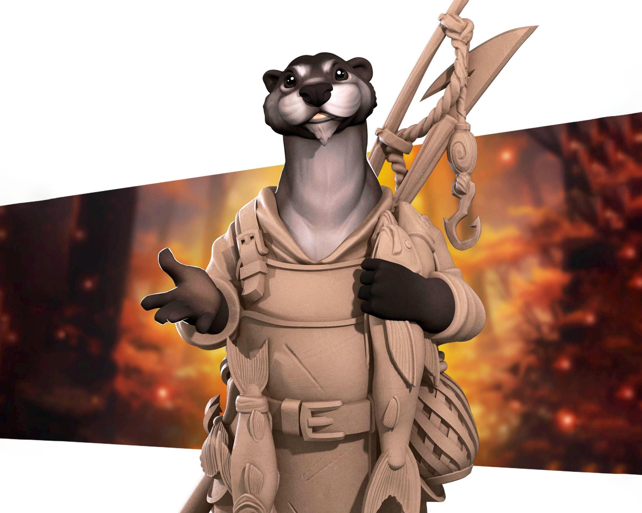 Otter Fisherman Miniature | Tabletop RPG Miniature | Bite the Bullet | Roleplaying 3D Printed Fantasy Mini - 3DPrintDen