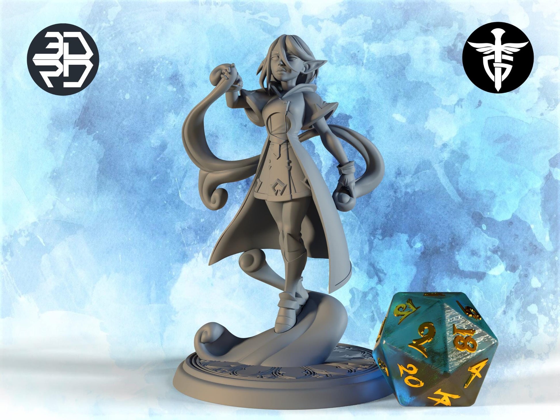 Female Elf Wizard Miniature, Astrid | Twin Goddess Miniatures | Tabletop RPG Miniature | Roleplaying 3D Printed Fantasy Mini - 3DPrintDen