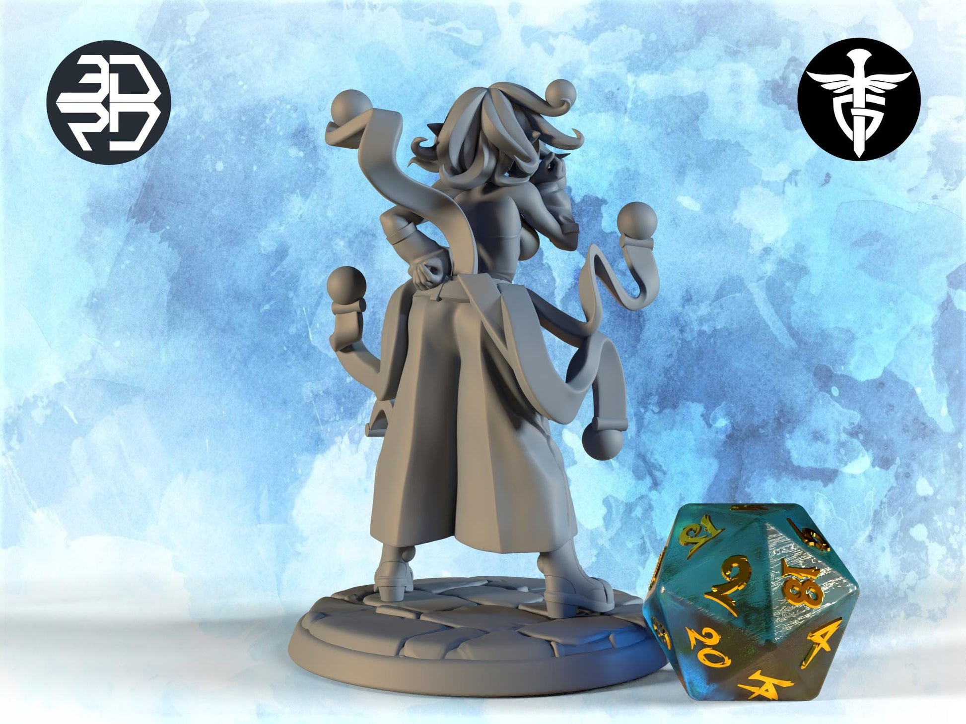 Female Demon Miniature, Baeholder | Twin Goddess Miniatures | Tabletop RPG Miniature | Roleplaying 3D Printed Fantasy Mini - 3DPrintDen