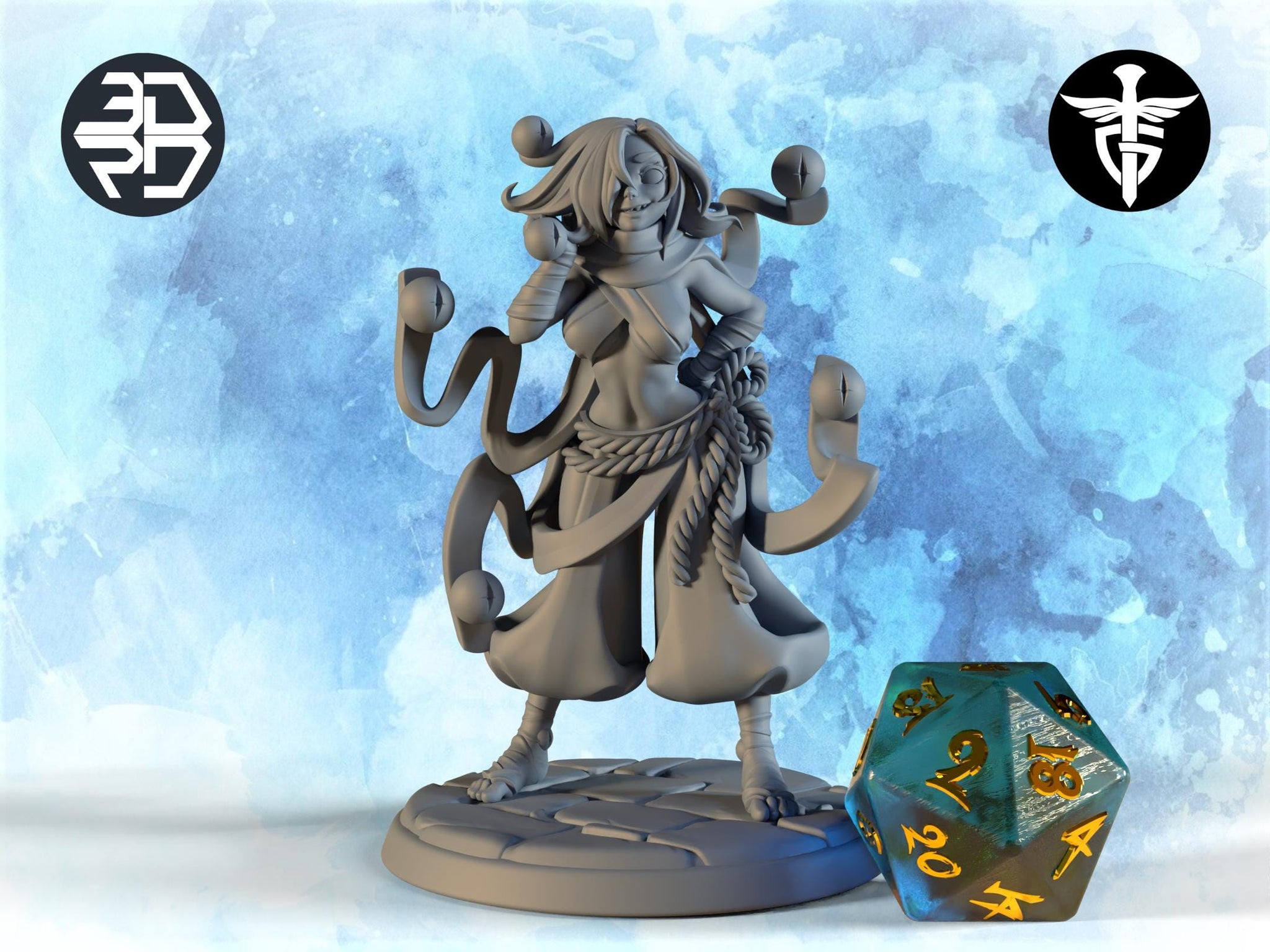 Female Demon Miniature, Baeholder | Twin Goddess Miniatures | Tabletop RPG Miniature | Roleplaying 3D Printed Fantasy Mini - 3DPrintDen
