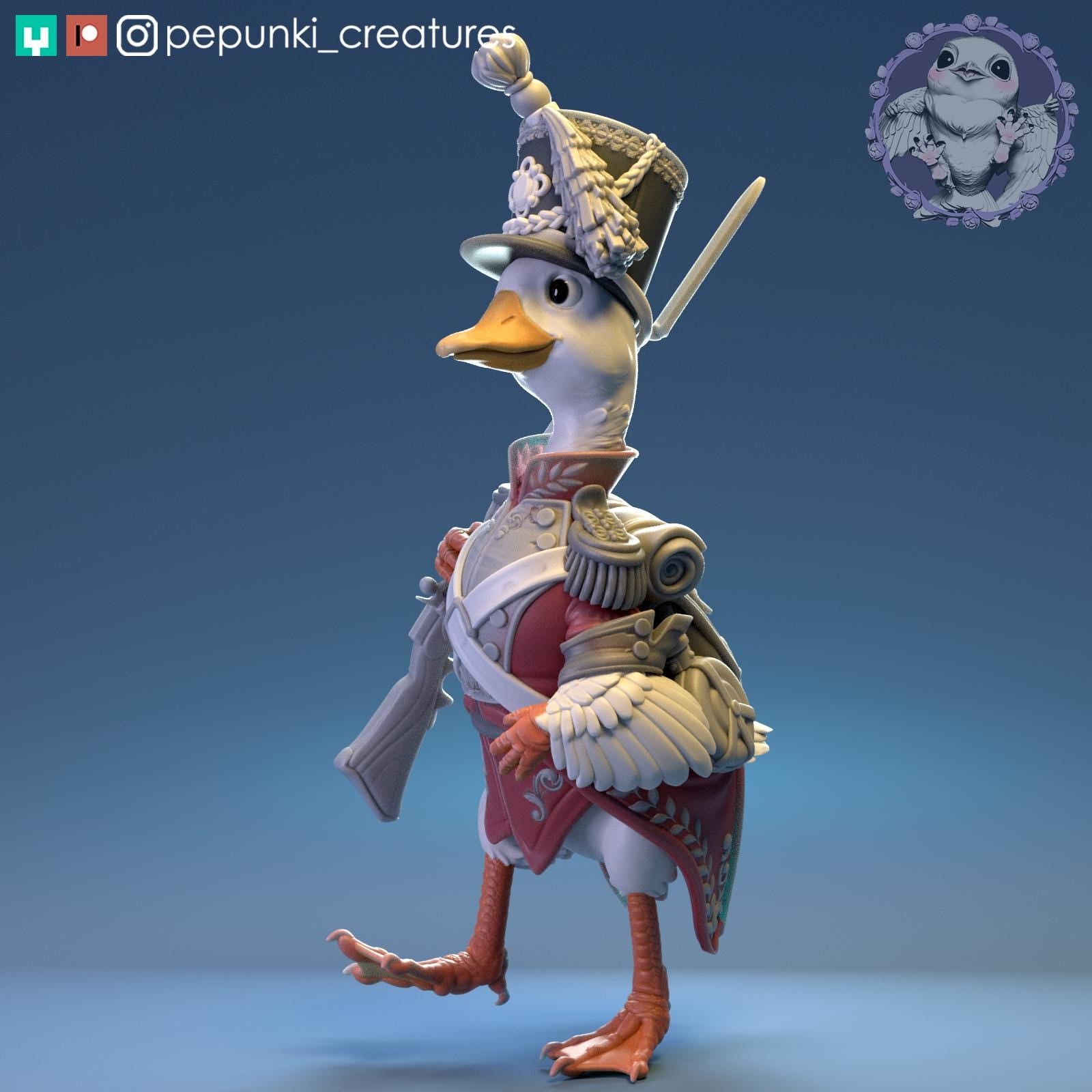 Duck Soldier Miniature | Tabletop RPG Miniature | Pepunki Creatures | Roleplaying 3D Printed Fantasy Mini - 3DPrintDen