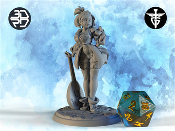 Female Bard Miniature, Kezie | Twin Goddess Miniatures | Tabletop RPG Miniature | Roleplaying 3D Printed Fantasy Mini - 3DPrintDen