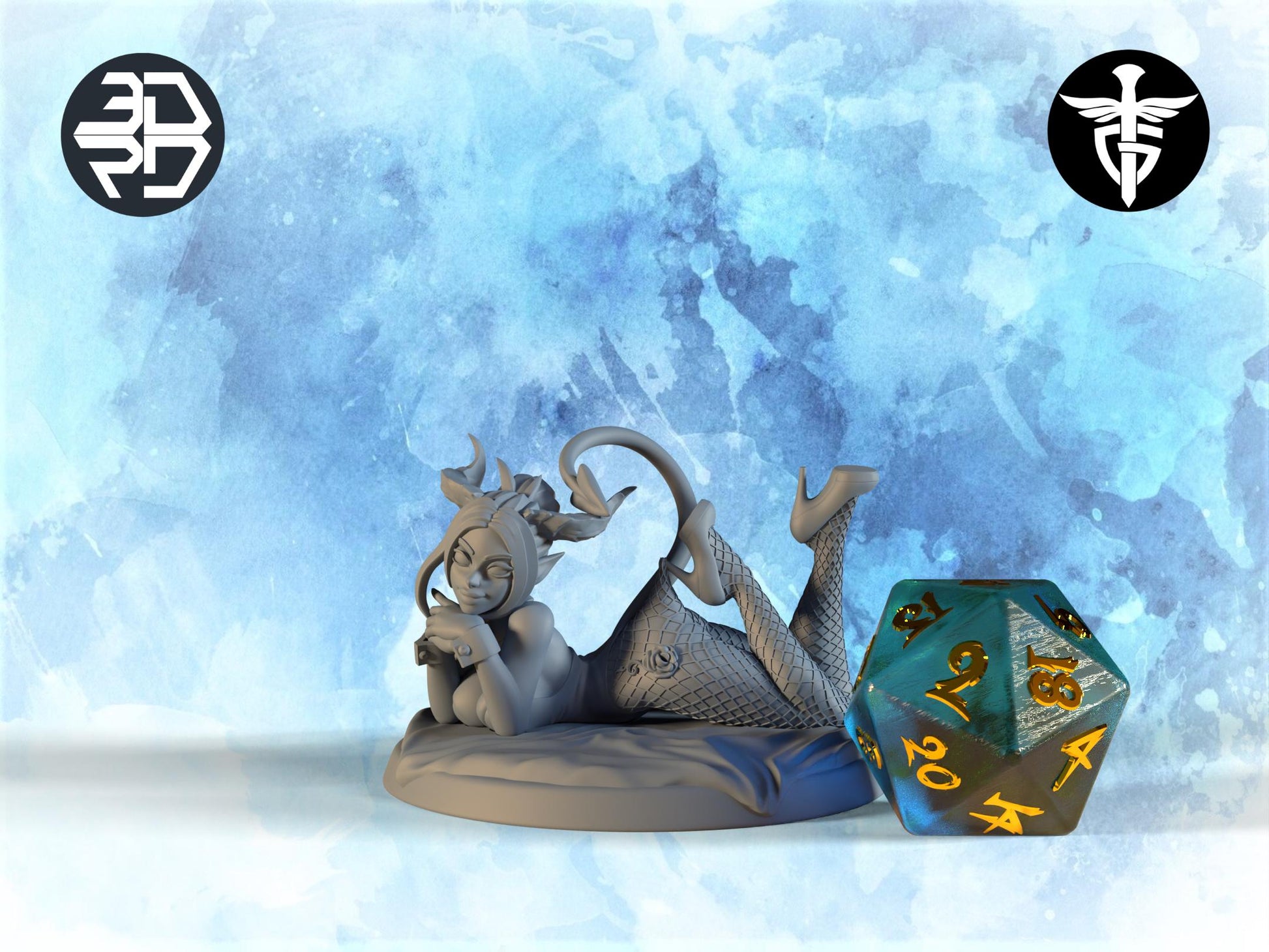 Female Tiefling Pinup Miniature, Stacy | Twin Goddess Miniatures | Tabletop RPG Miniature | Roleplaying 3D Printed Fantasy Mini - 3DPrintDen