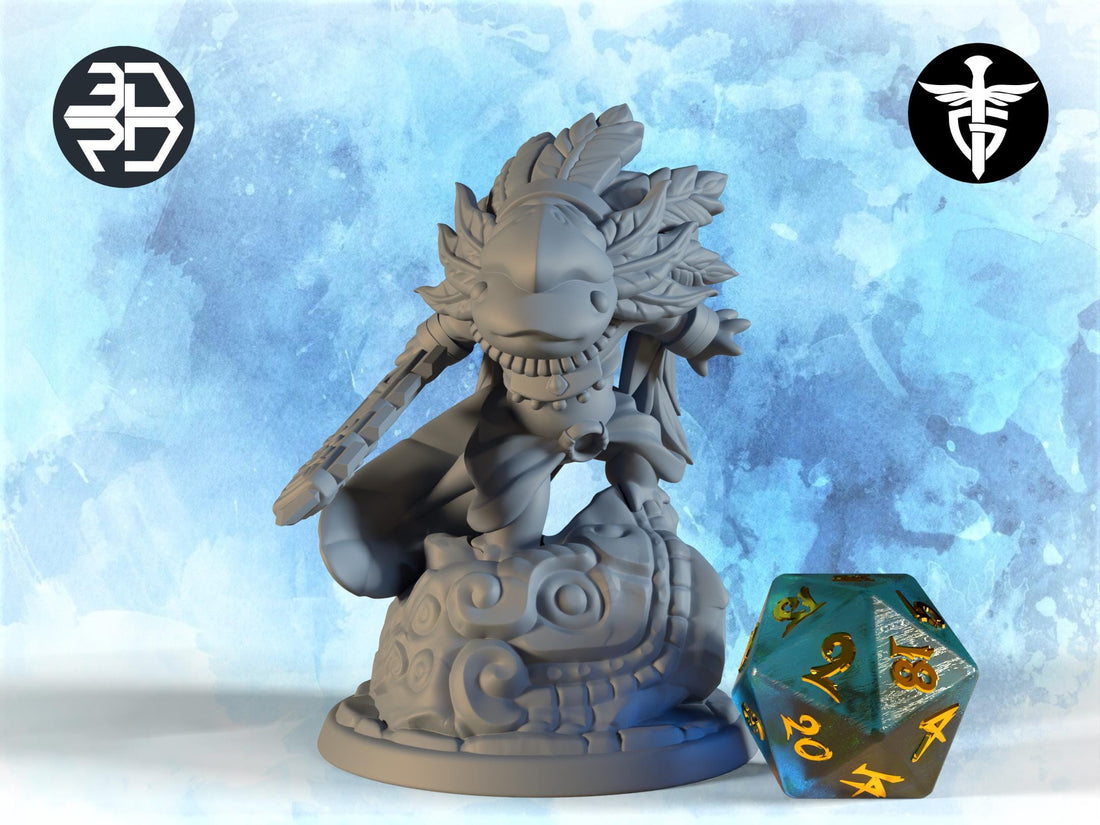 Aztec Axolotl Fighter Miniature | Twin Goddess Miniatures | Tabletop RPG Miniature | Roleplaying 3D Printed Fantasy Mini - 3DPrintDen