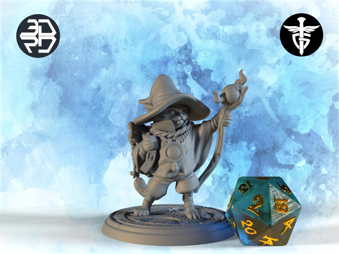 Tabaxi Wizard Miniature, Callum | Twin Goddess Miniatures | Tabletop RPG Miniature | Roleplaying 3D Printed Fantasy Mini - 3DPrintDen